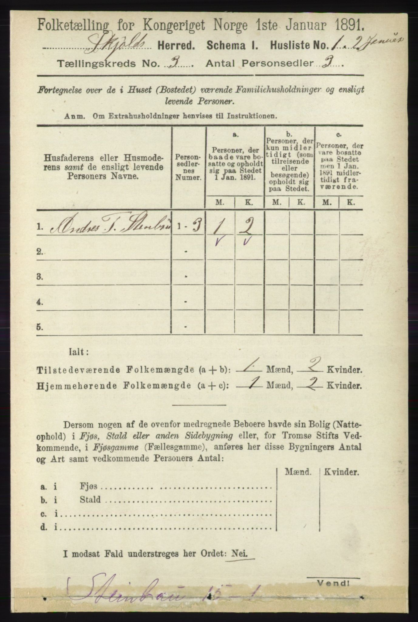 RA, 1891 census for 1154 Skjold, 1891, p. 359