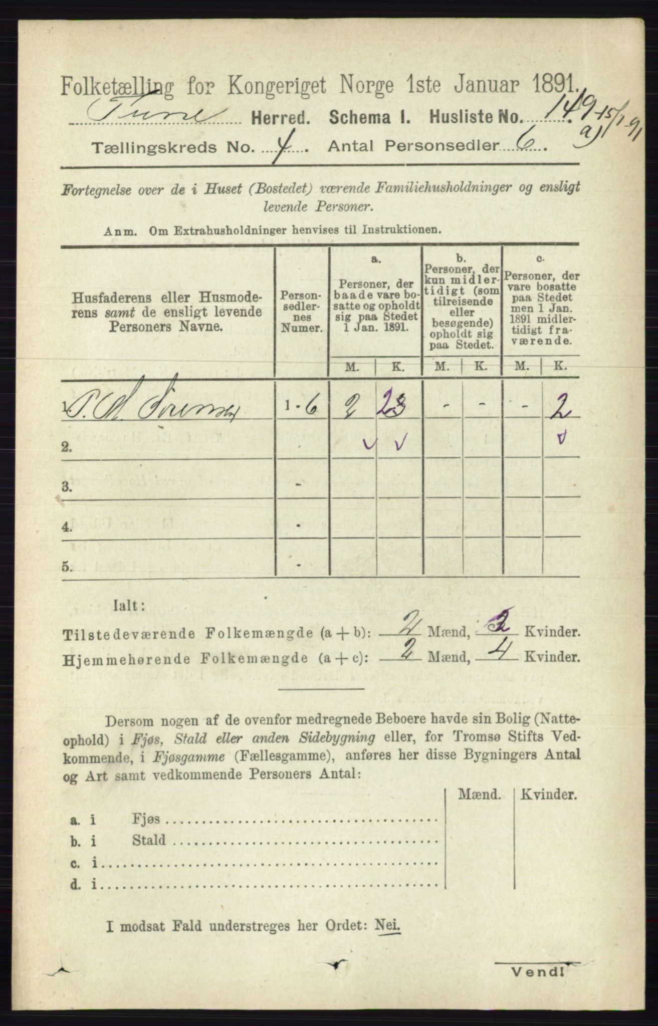 RA, 1891 census for 0130 Tune, 1891, p. 2189