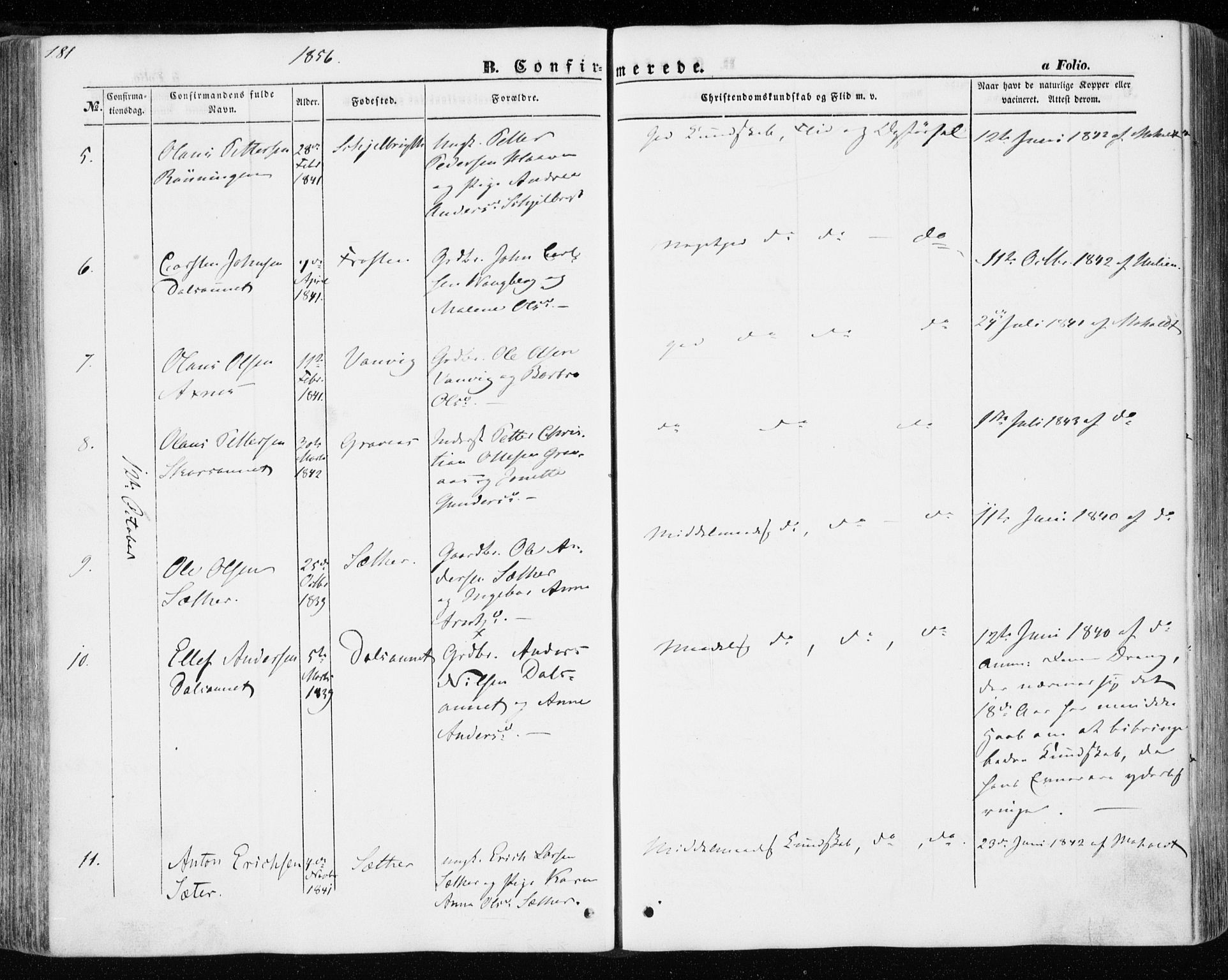 Ministerialprotokoller, klokkerbøker og fødselsregistre - Nord-Trøndelag, SAT/A-1458/701/L0008: Parish register (official) no. 701A08 /1, 1854-1863, p. 181