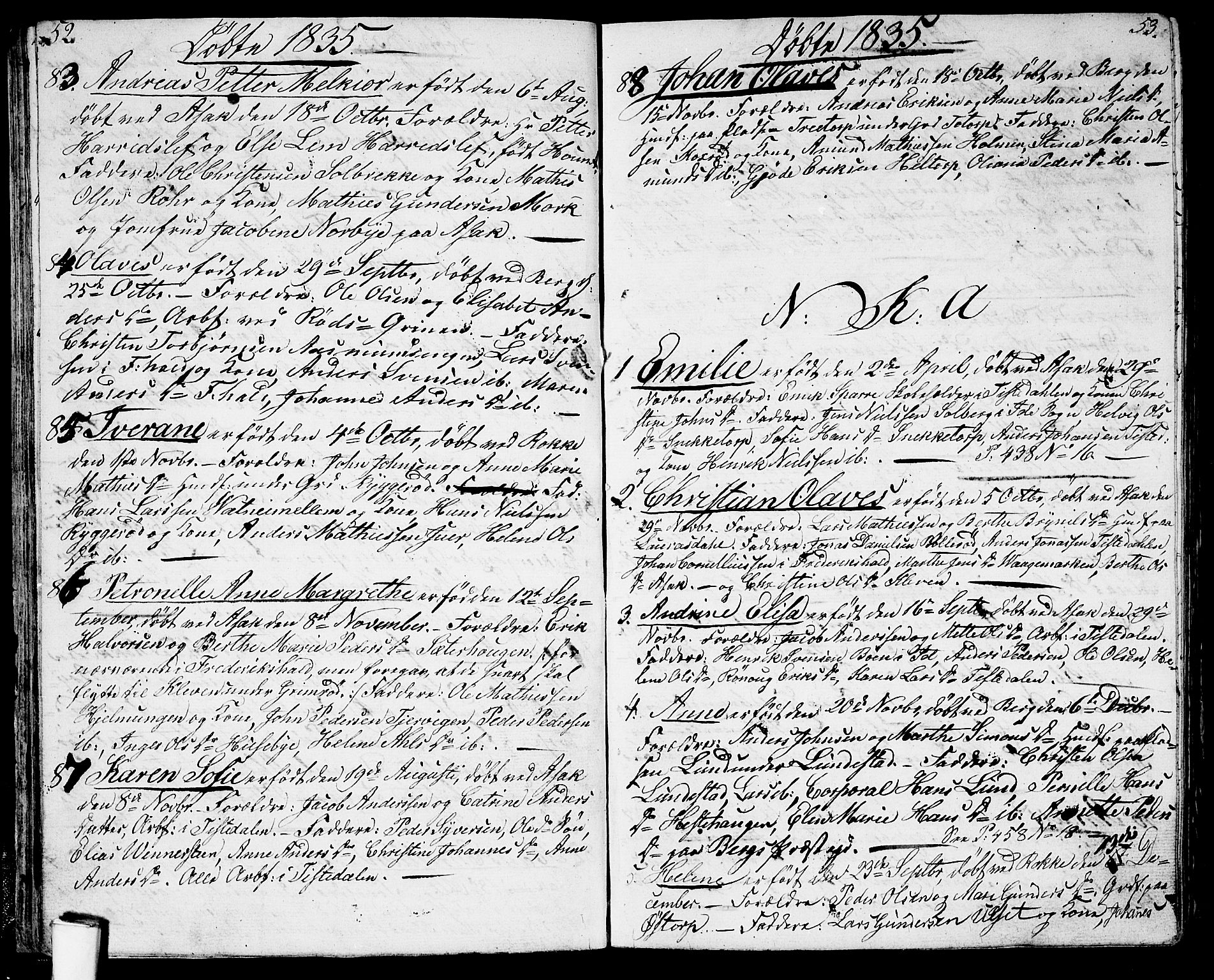 Berg prestekontor Kirkebøker, AV/SAO-A-10902/G/Ga/L0002: Parish register (copy) no. I 2, 1832-1844, p. 52-53