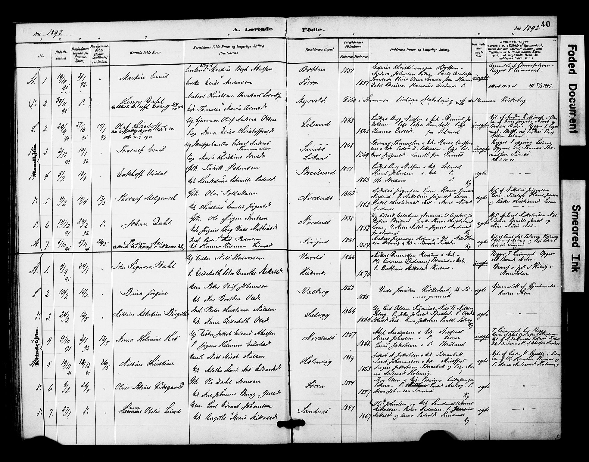 Ministerialprotokoller, klokkerbøker og fødselsregistre - Nordland, SAT/A-1459/831/L0471: Parish register (official) no. 831A02, 1886-1901, p. 40