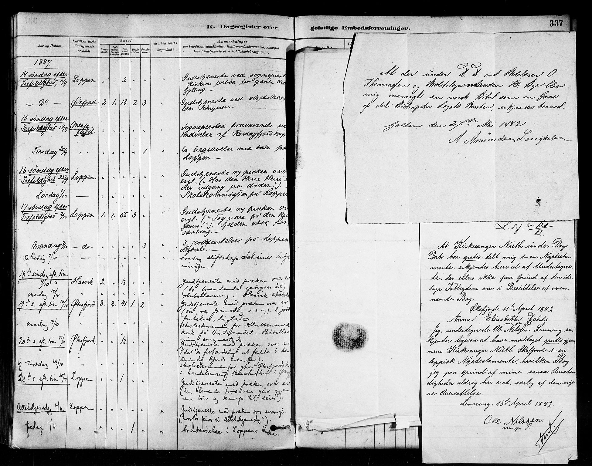 Loppa sokneprestkontor, AV/SATØ-S-1339/H/Ha/L0006kirke: Parish register (official) no. 6, 1879-1895, p. 337