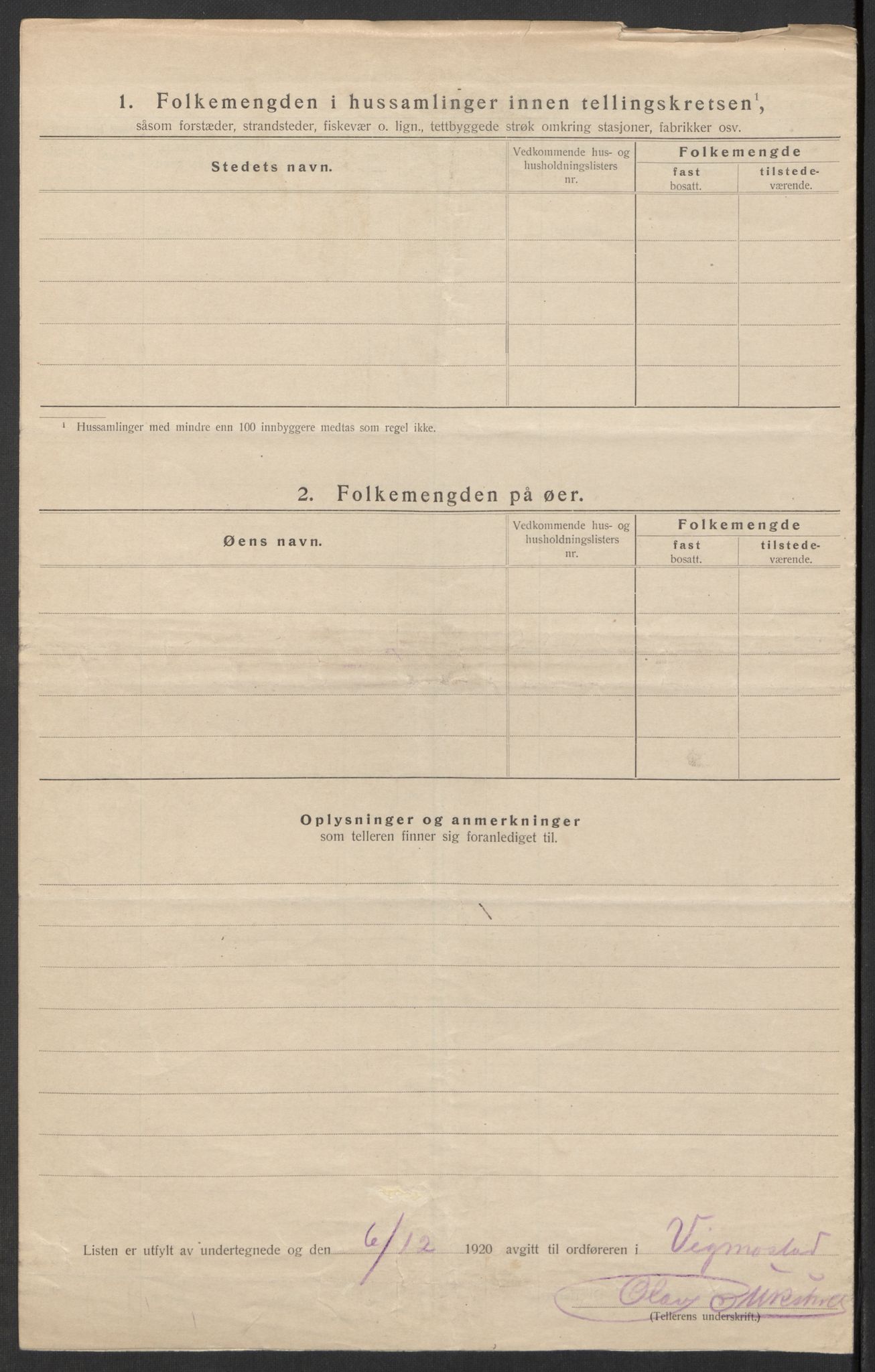 SAK, 1920 census for Vigmostad, 1920, p. 16