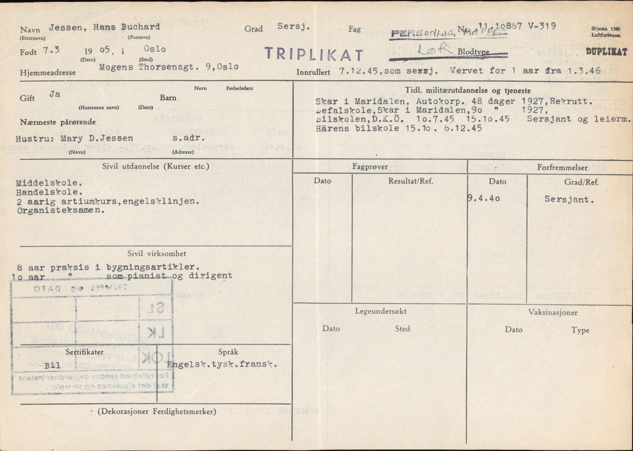 Forsvaret, Forsvarets overkommando/Luftforsvarsstaben, AV/RA-RAFA-4079/P/Pa/L0013: Personellmapper, 1905, p. 251