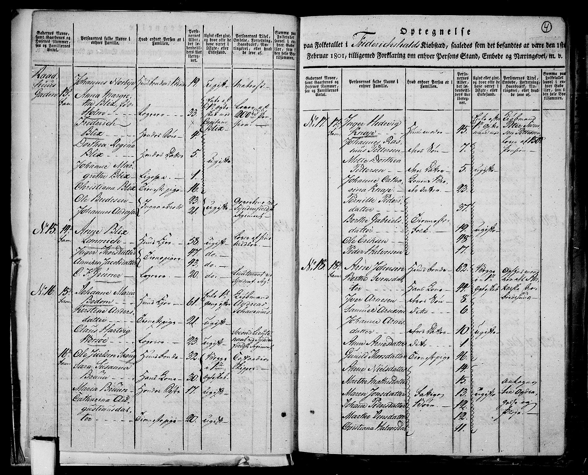 RA, 1801 census for 0101P Fredrikshald, 1801, p. 3b-4a