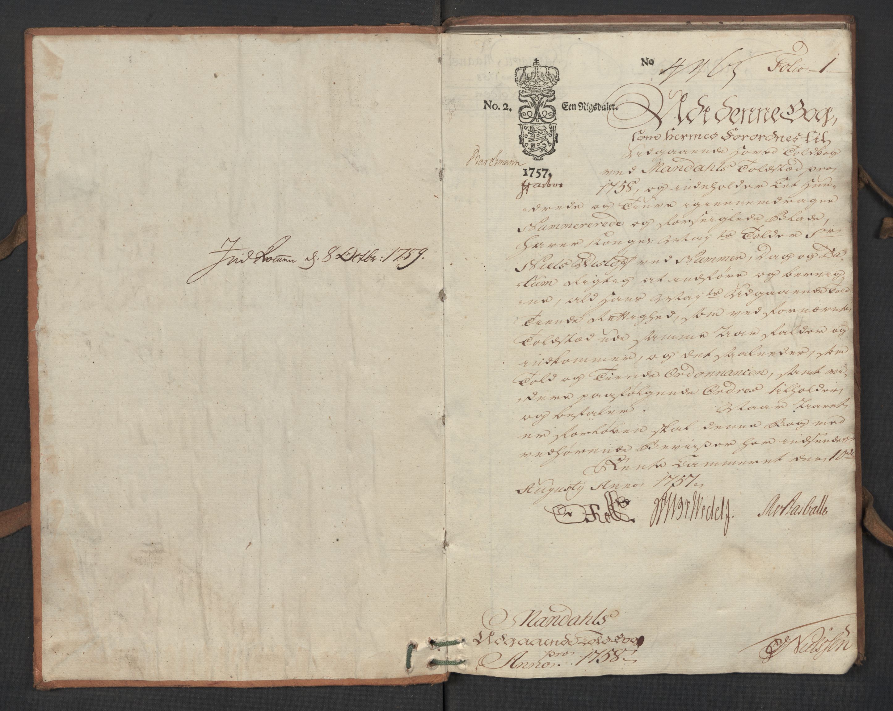 Generaltollkammeret, tollregnskaper, AV/RA-EA-5490/R17/L0019b/0001: Tollregnskaper Mandal / Utgående hovedtollbok, 1758