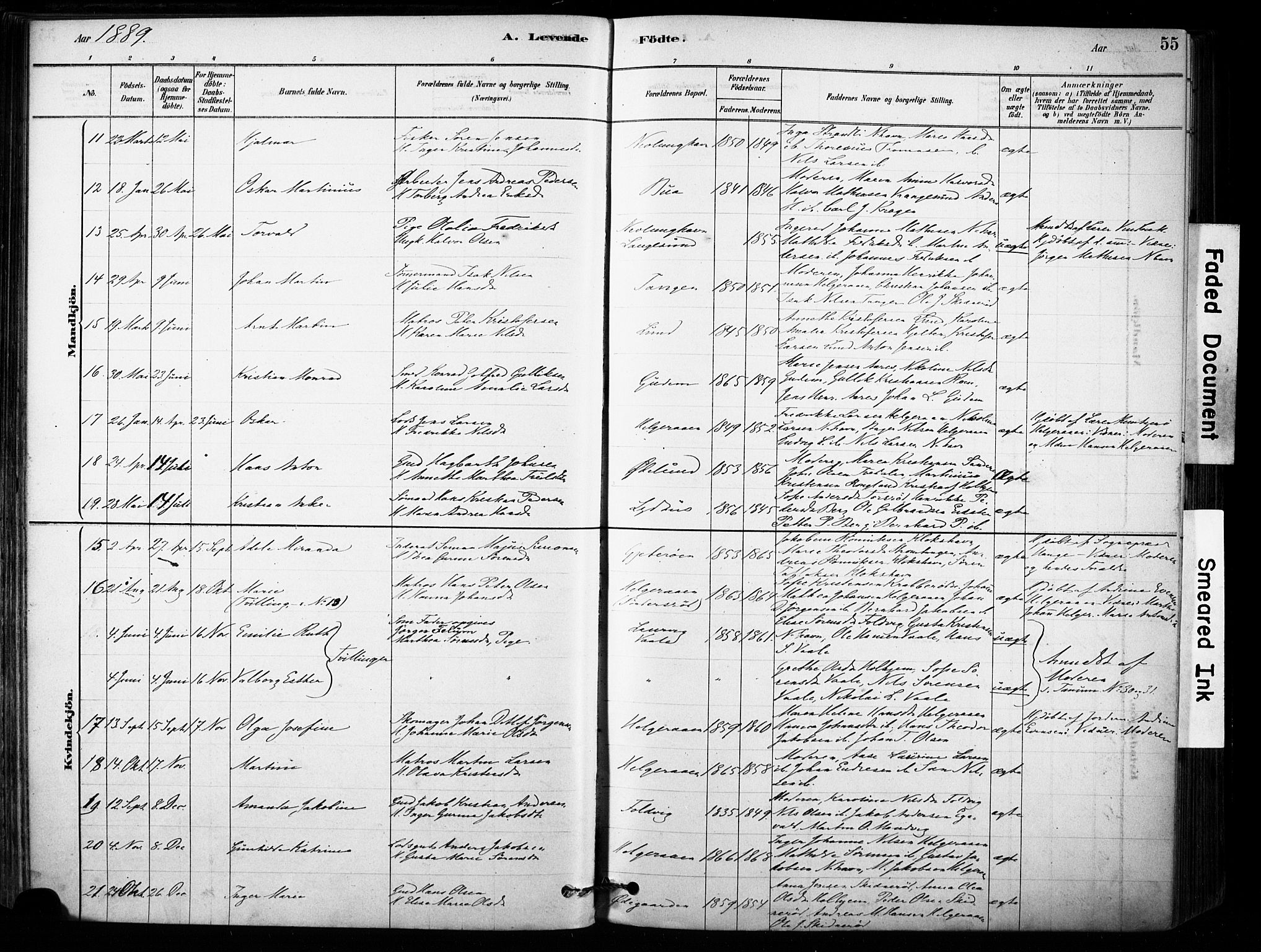 Brunlanes kirkebøker, AV/SAKO-A-342/F/Fb/L0001: Parish register (official) no. II 1, 1878-1899, p. 55