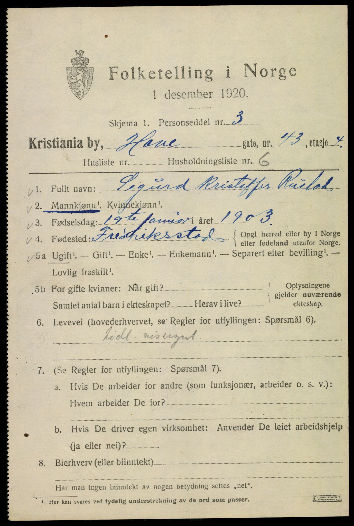 SAO, 1920 census for Kristiania, 1920, p. 275731