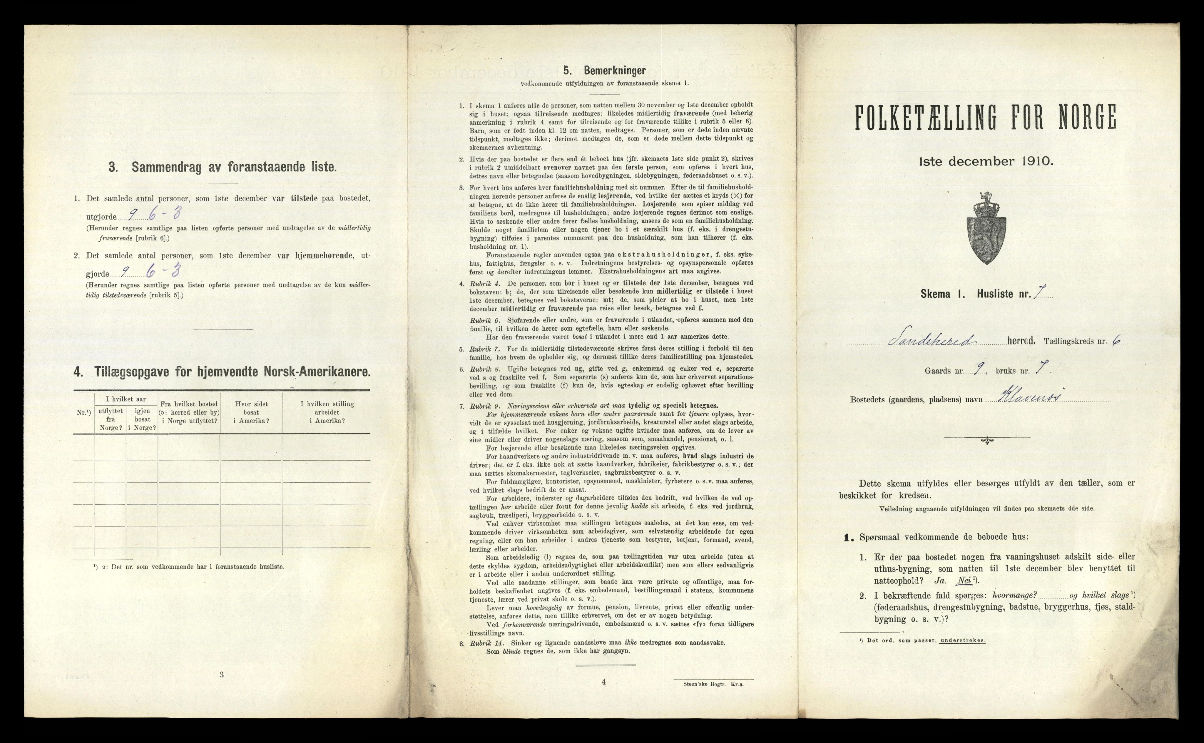 RA, 1910 census for Sandeherred, 1910, p. 1015