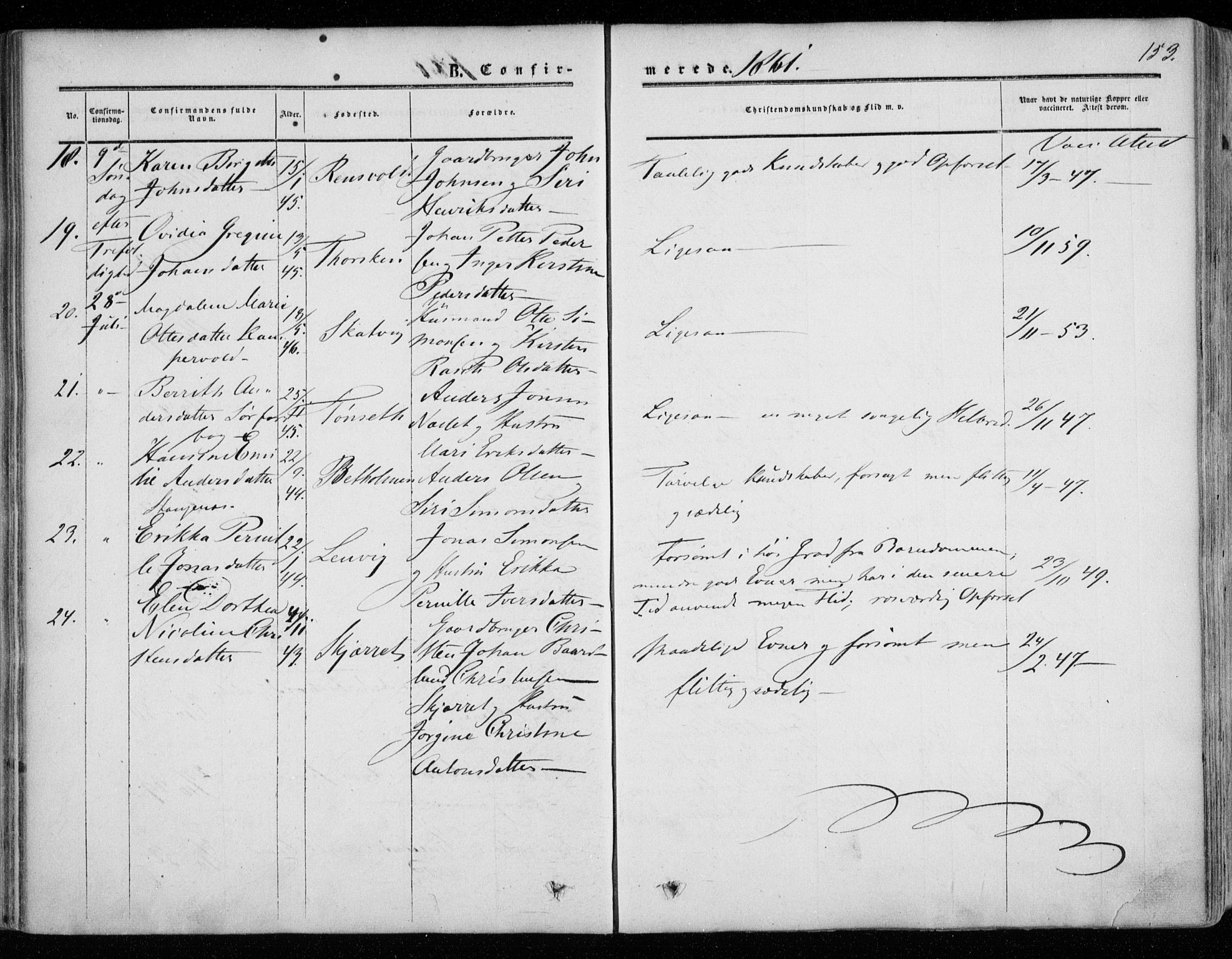 Tranøy sokneprestkontor, SATØ/S-1313/I/Ia/Iaa/L0007kirke: Parish register (official) no. 7, 1856-1866, p. 153