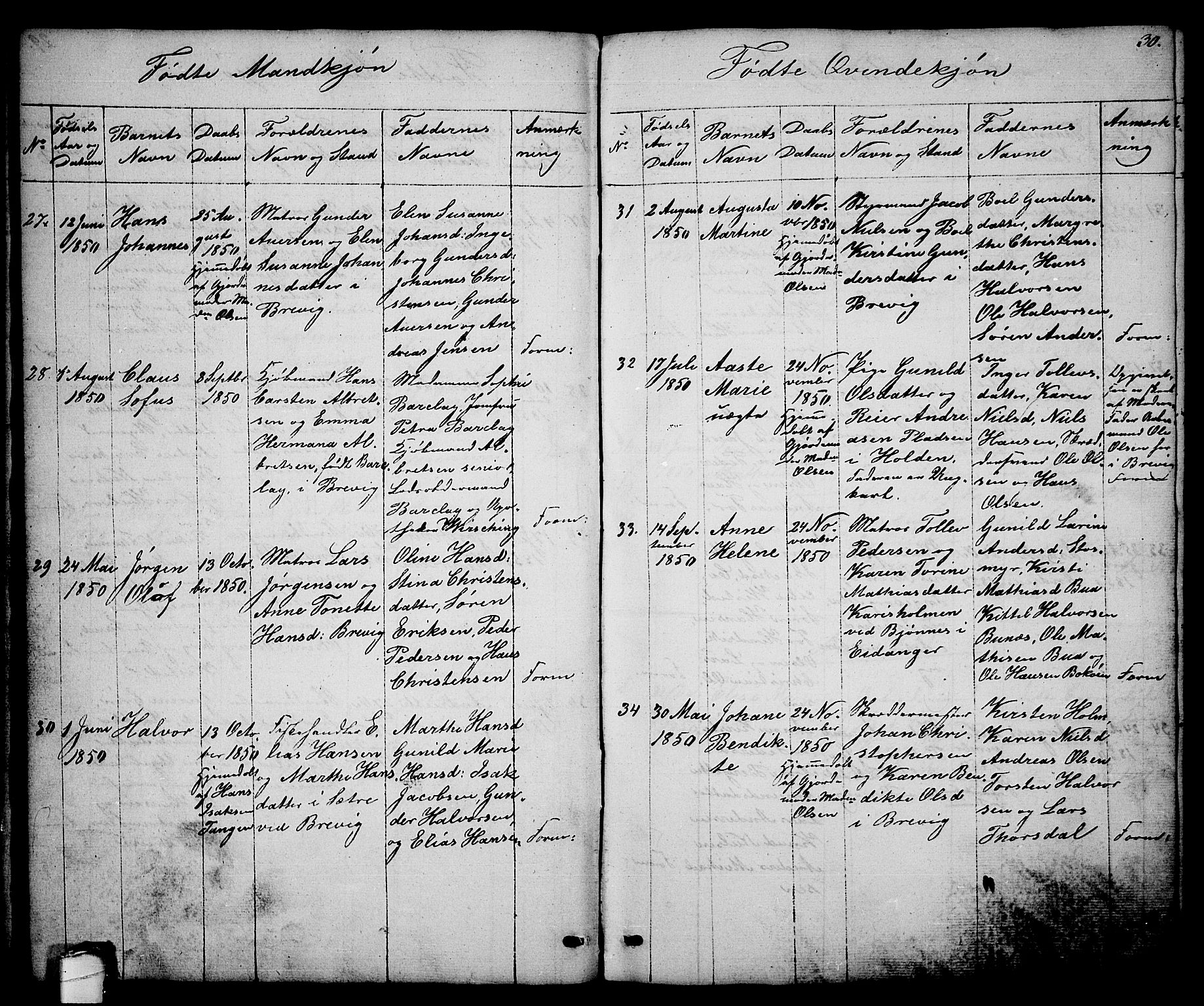 Brevik kirkebøker, SAKO/A-255/G/Ga/L0002: Parish register (copy) no. 2, 1846-1865, p. 30