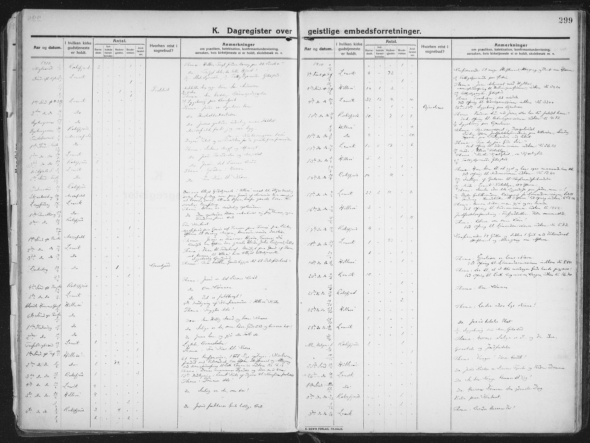 Lenvik sokneprestembete, SATØ/S-1310/H/Ha/Haa/L0016kirke: Parish register (official) no. 16, 1910-1924, p. 299