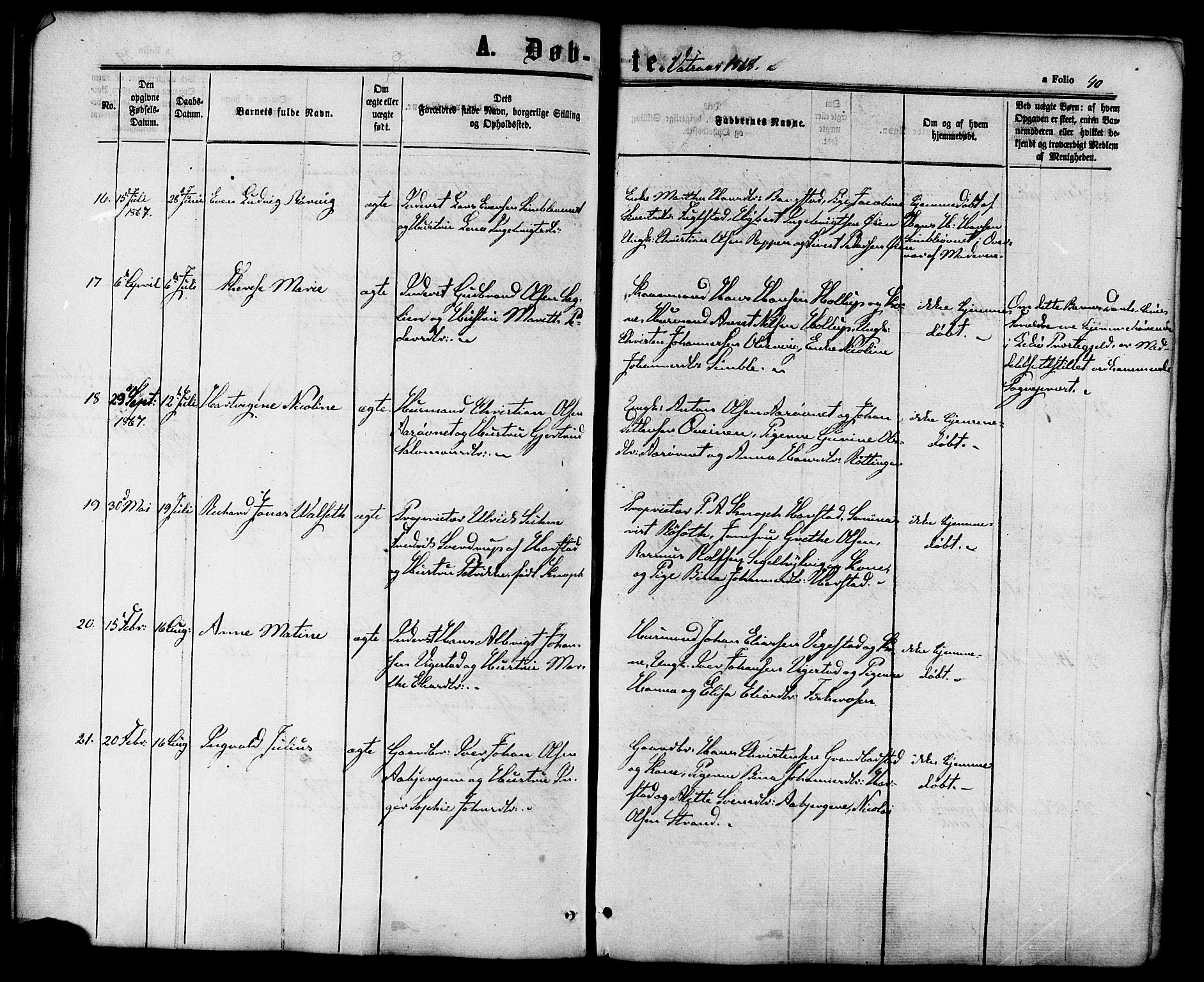 Ministerialprotokoller, klokkerbøker og fødselsregistre - Nordland, AV/SAT-A-1459/810/L0146: Parish register (official) no. 810A08 /1, 1862-1874, p. 40