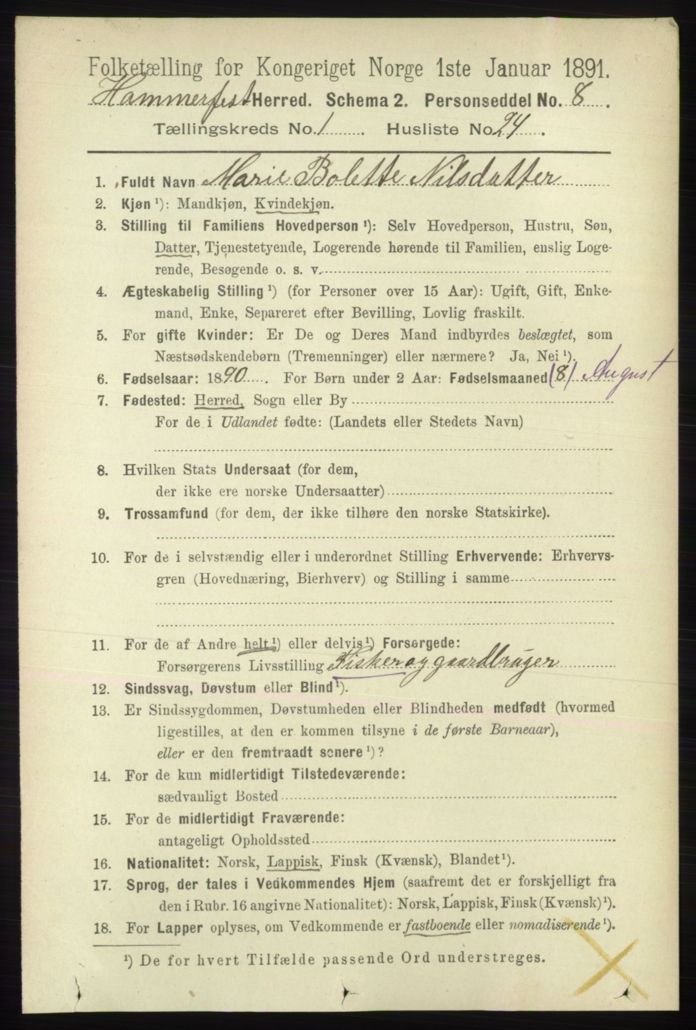 RA, 1891 census for 2016 Hammerfest, 1891, p. 244