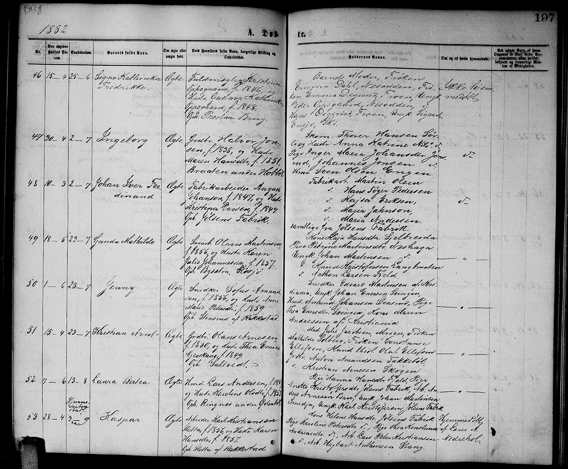 Enebakk prestekontor Kirkebøker, SAO/A-10171c/G/Ga/L0005: Parish register (copy) no. I 5, 1867-1888, p. 197