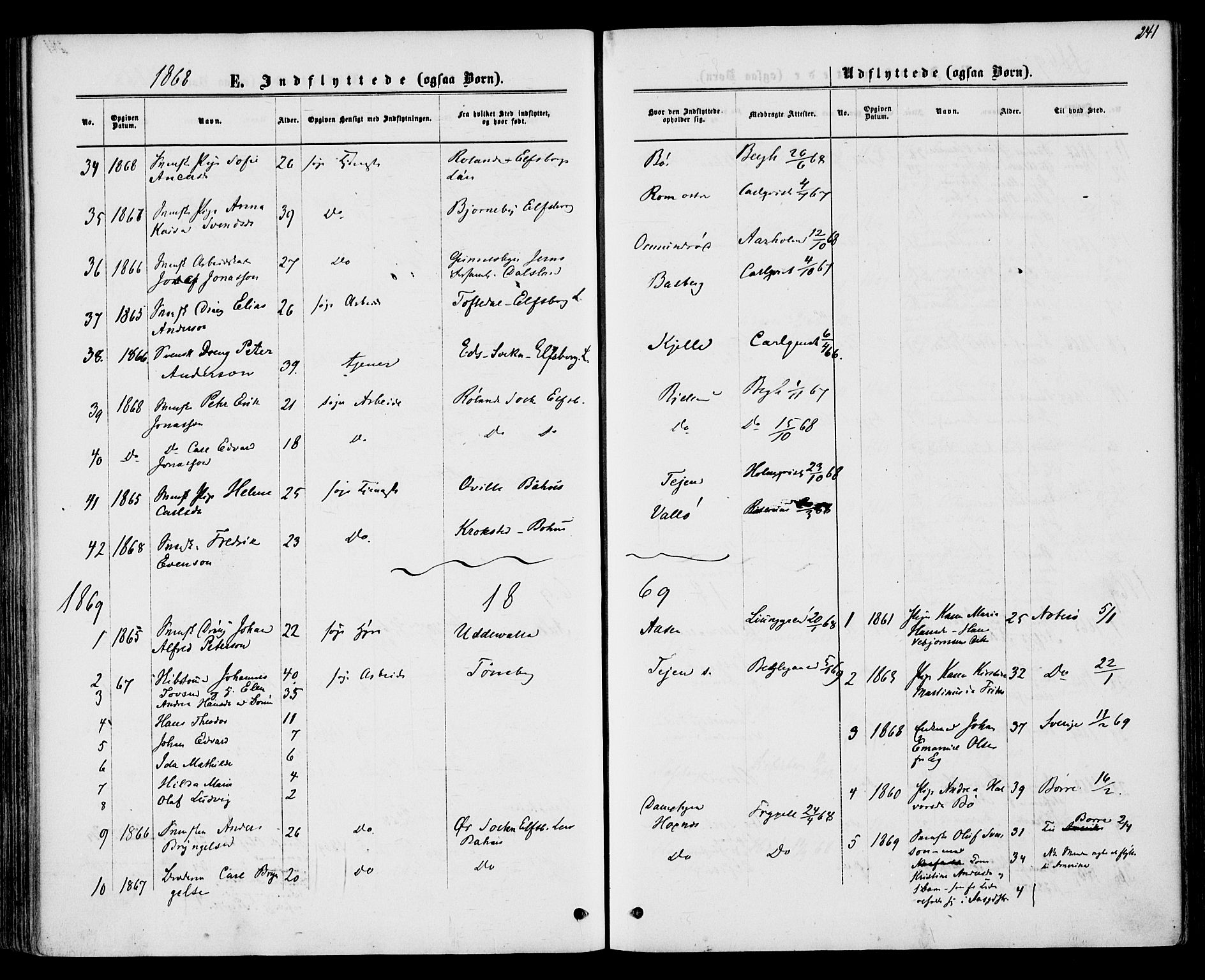 Sem kirkebøker, SAKO/A-5/F/Fa/L0008: Parish register (official) no. I 8, 1866-1873, p. 241