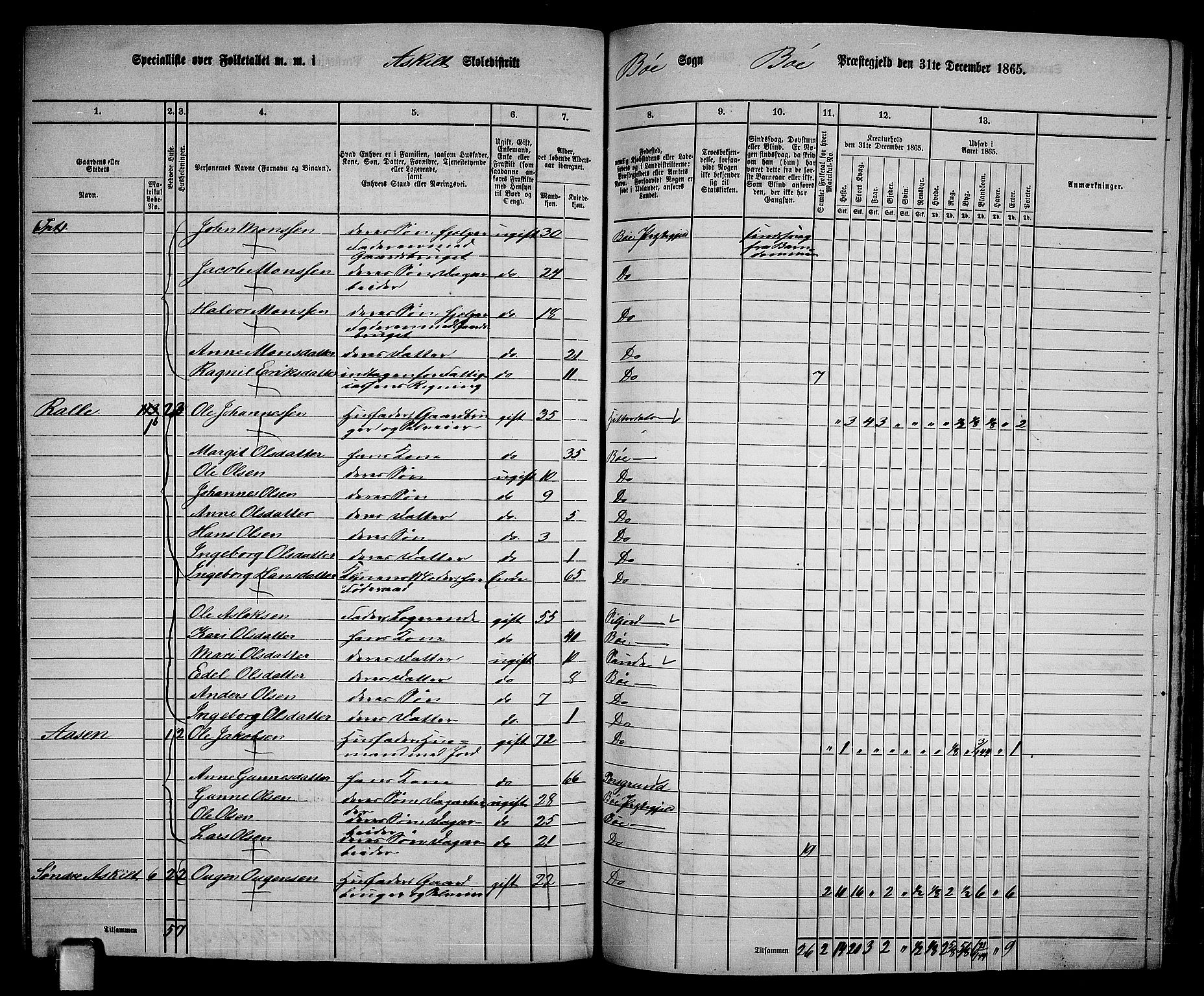 RA, 1865 census for Bø, 1865, p. 185