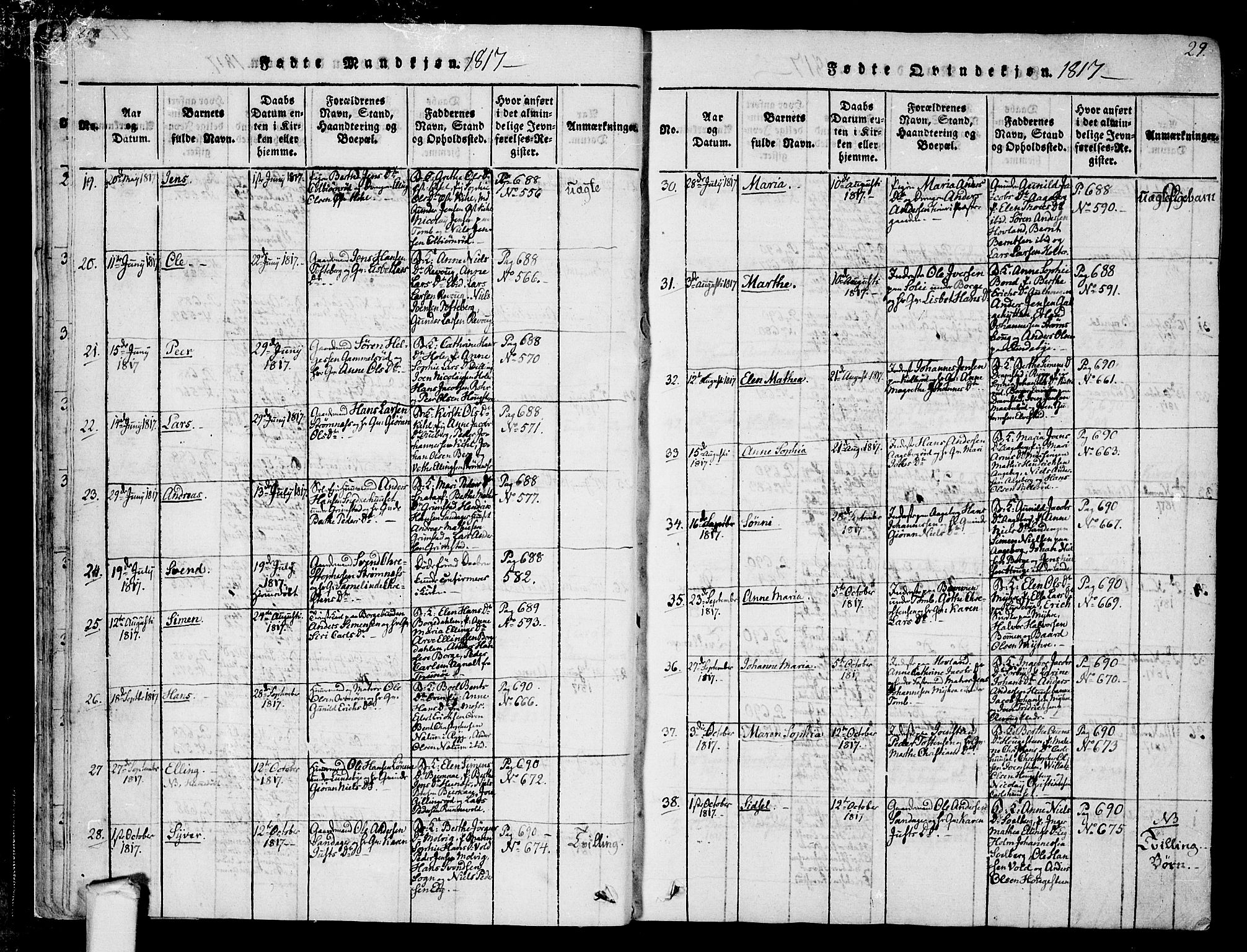 Råde prestekontor kirkebøker, AV/SAO-A-2009/F/Fa/L0004: Parish register (official) no. 4, 1814-1830, p. 28-29