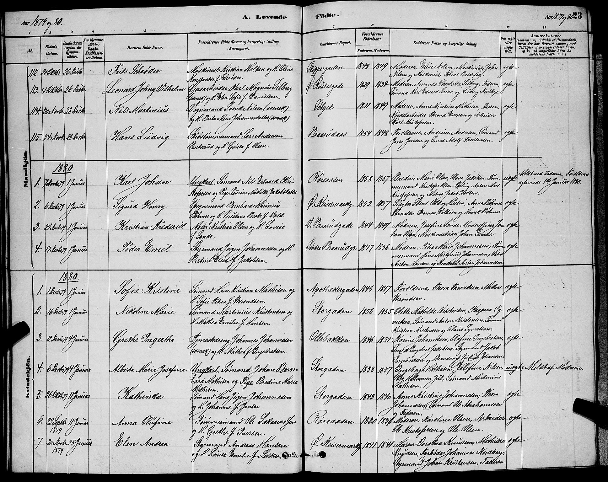 Horten kirkebøker, AV/SAKO-A-348/G/Ga/L0003: Parish register (copy) no. 4, 1878-1887, p. 23