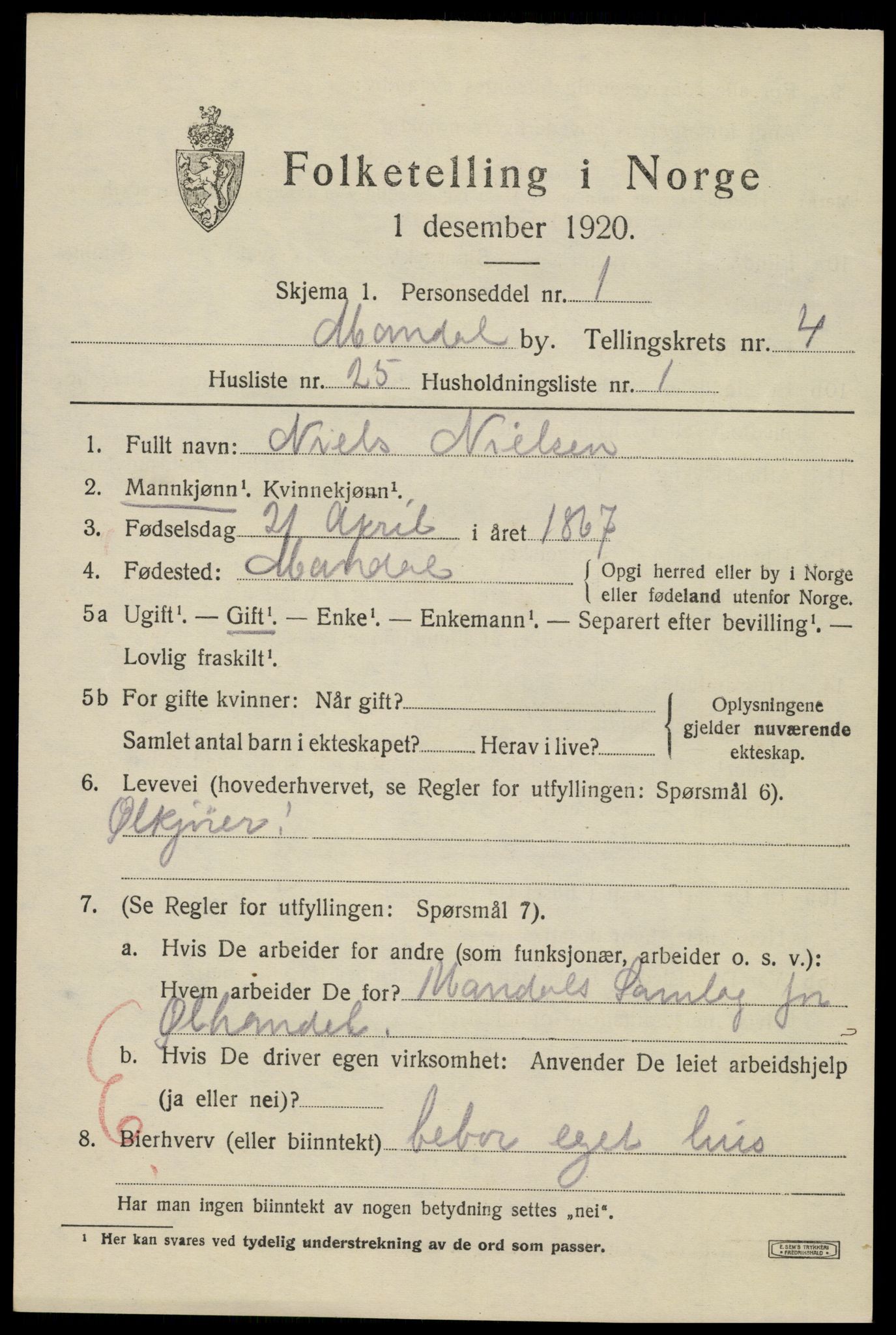 SAK, 1920 census for Mandal, 1920, p. 7263