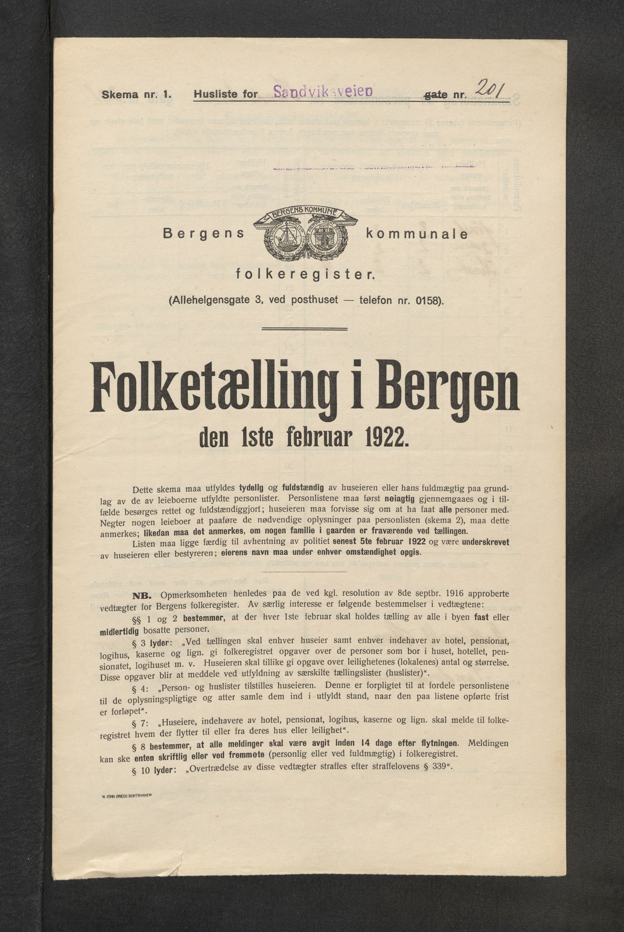 SAB, Municipal Census 1922 for Bergen, 1922, p. 34545