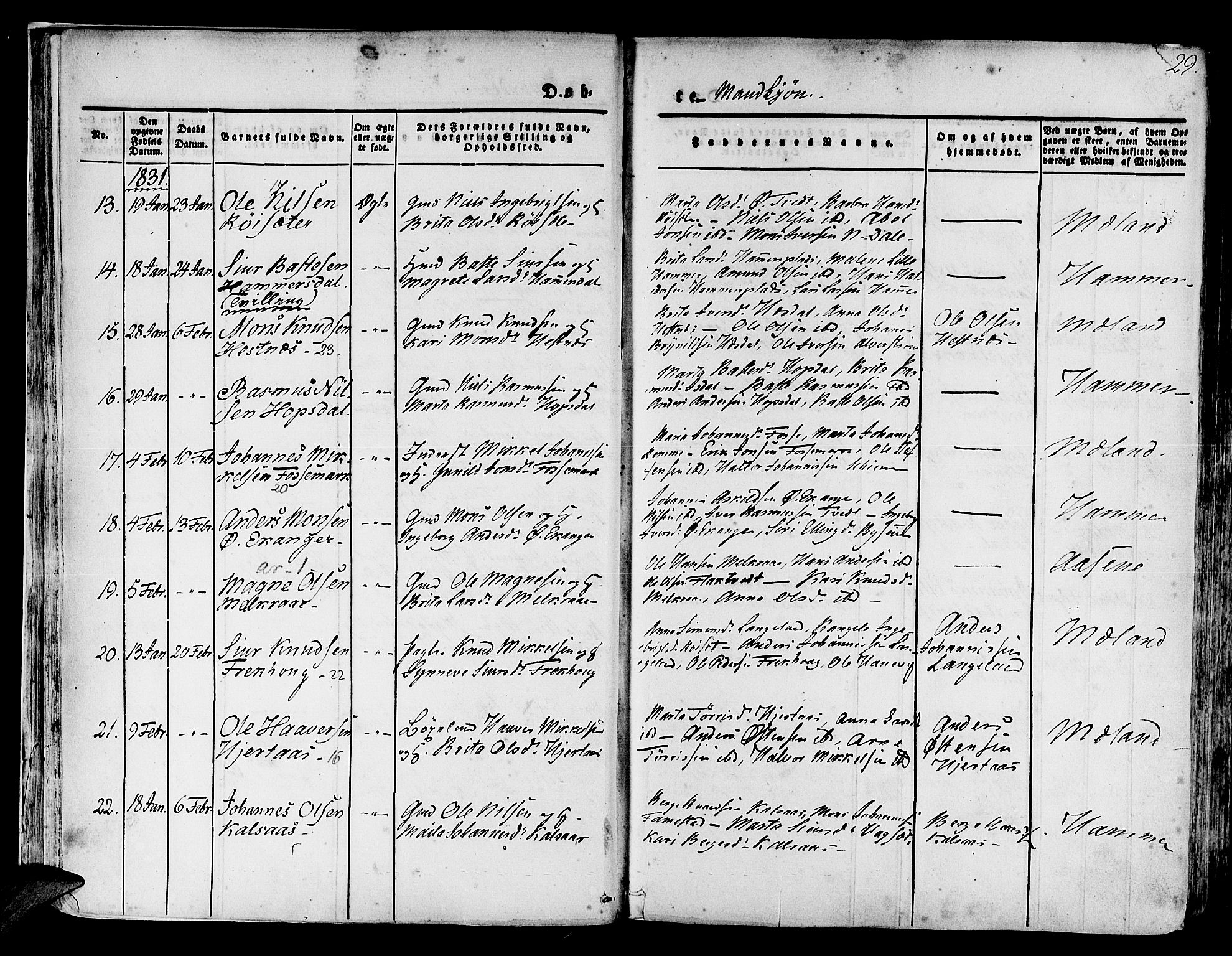 Hamre sokneprestembete, AV/SAB-A-75501/H/Ha/Haa/Haaa/L0011: Parish register (official) no. A 11, 1826-1834, p. 29