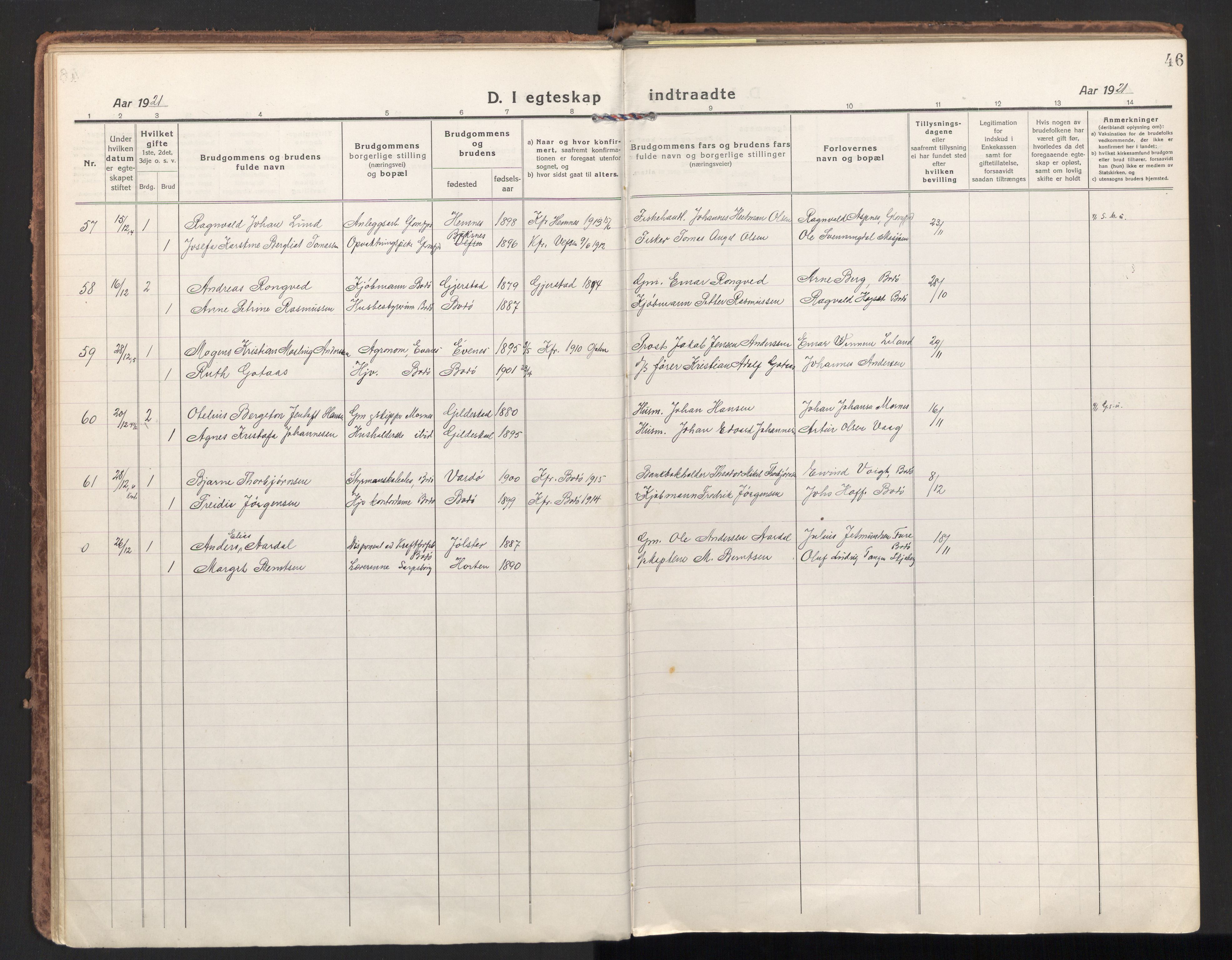 Ministerialprotokoller, klokkerbøker og fødselsregistre - Nordland, SAT/A-1459/801/L0018: Parish register (official) no. 801A18, 1916-1930, p. 46