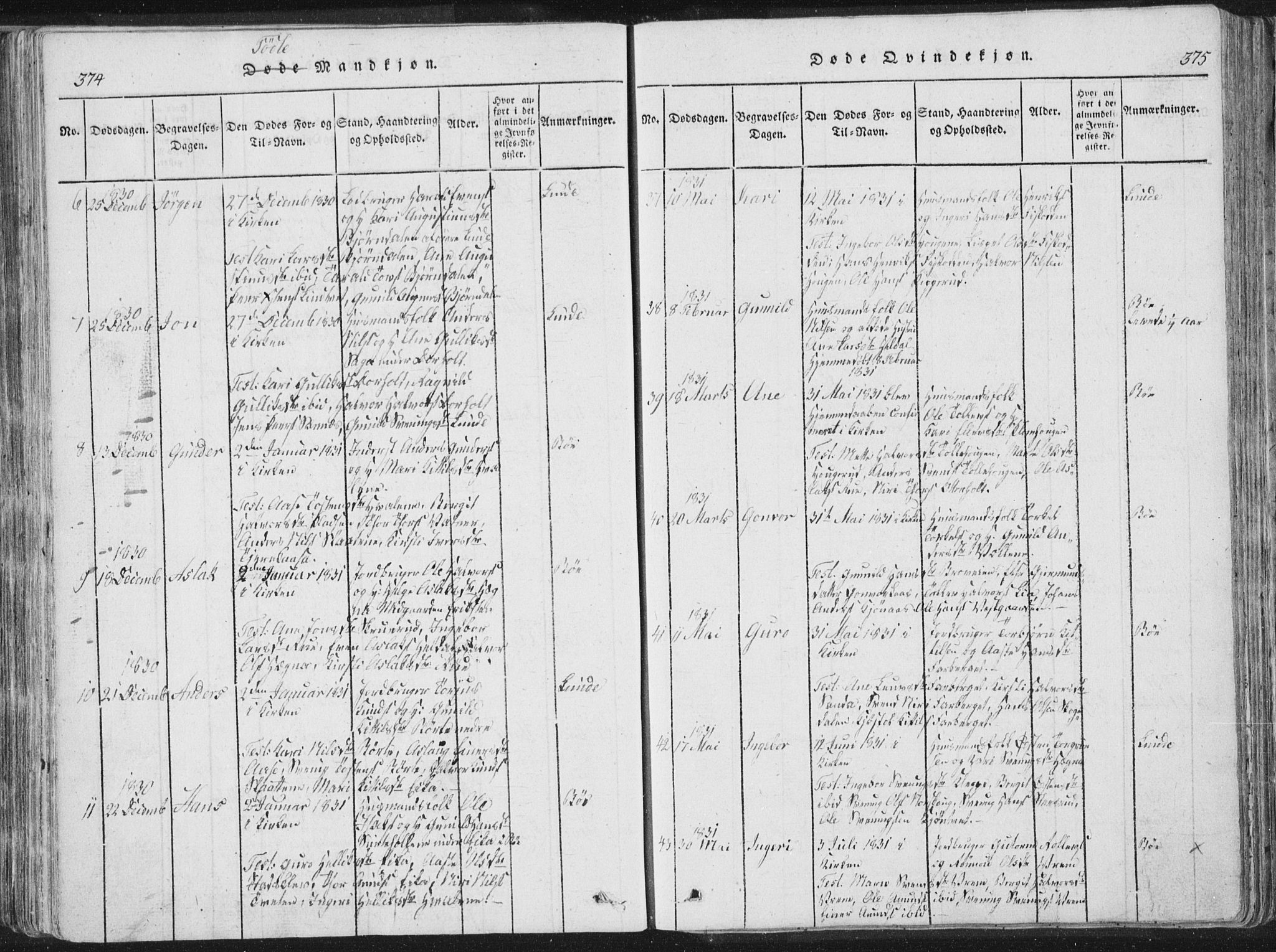 Bø kirkebøker, SAKO/A-257/F/Fa/L0006: Parish register (official) no. 6, 1815-1831, p. 374-375