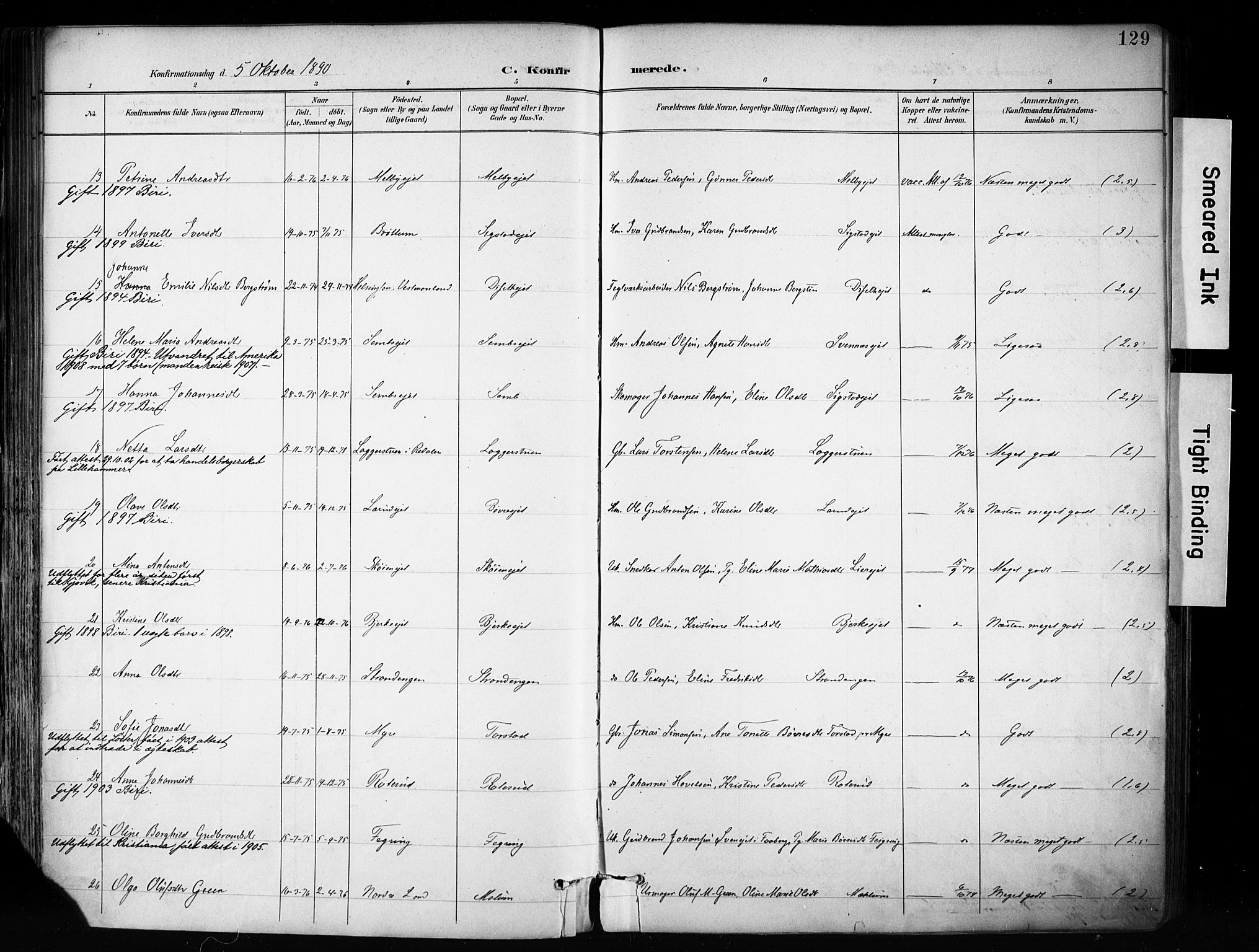 Biri prestekontor, AV/SAH-PREST-096/H/Ha/Haa/L0009: Parish register (official) no. 9, 1887-1900, p. 129