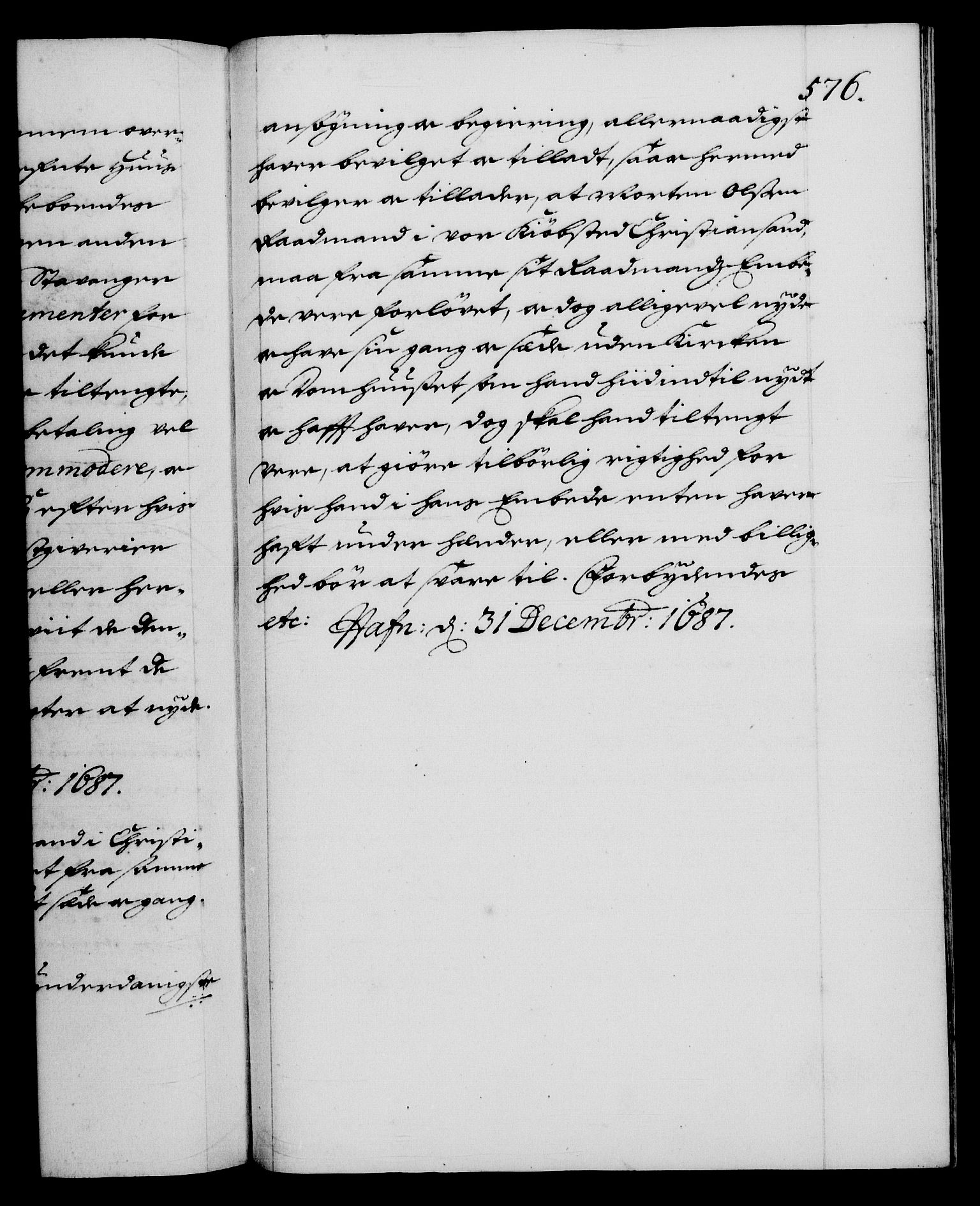 Danske Kanselli 1572-1799, AV/RA-EA-3023/F/Fc/Fca/Fcaa/L0014: Norske registre (mikrofilm), 1685-1687, p. 576a