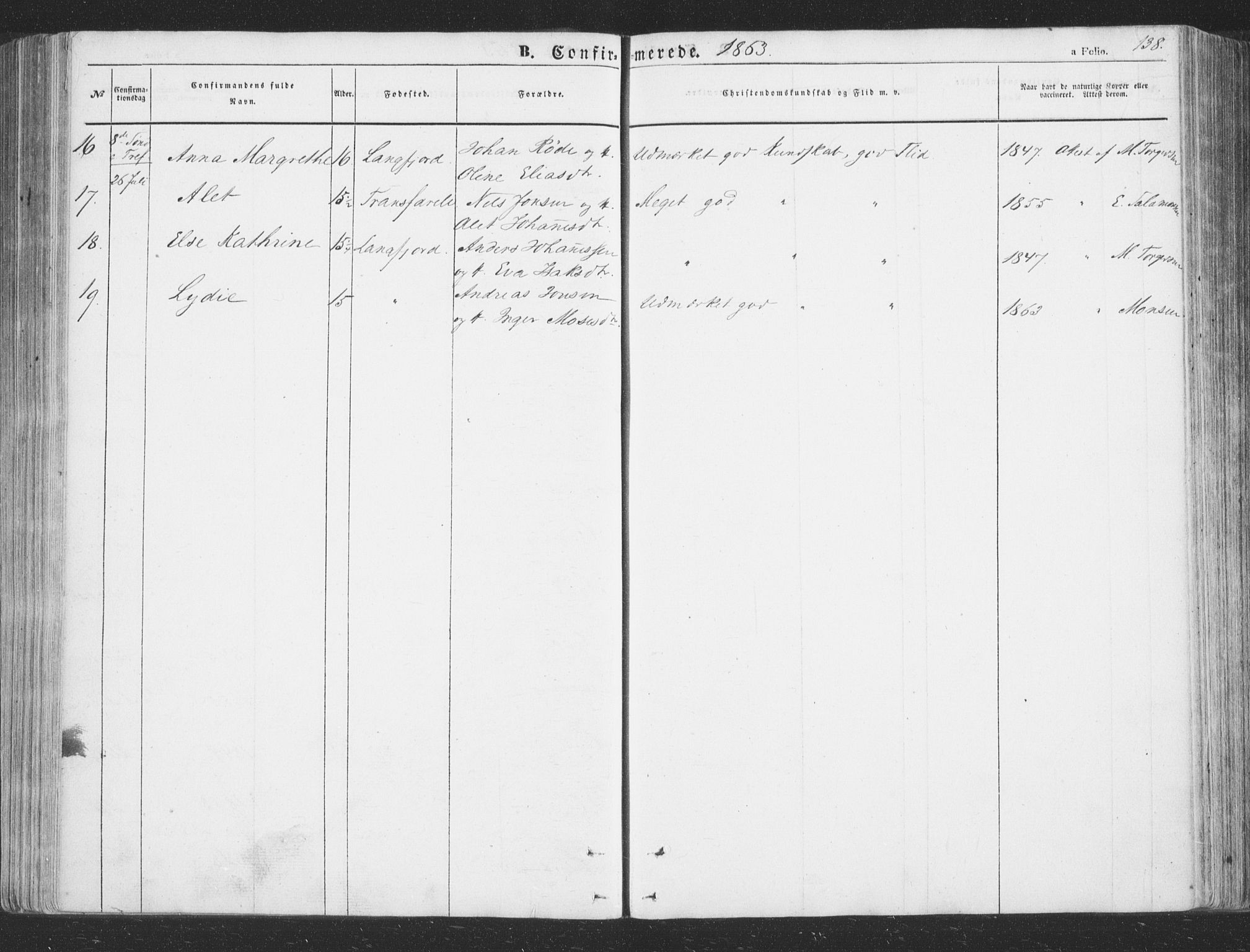 Talvik sokneprestkontor, SATØ/S-1337/H/Ha/L0010kirke: Parish register (official) no. 10, 1852-1864, p. 138