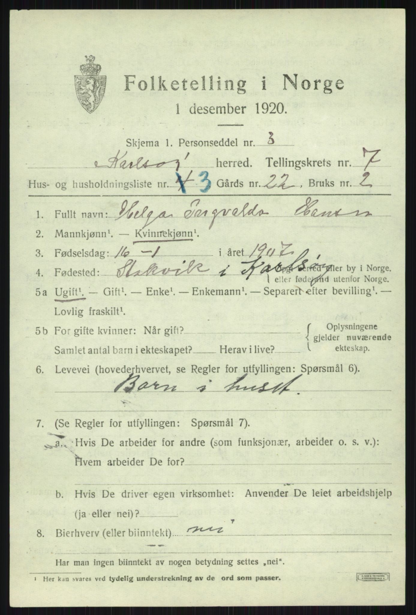 SATØ, 1920 census for Karlsøy, 1920, p. 2674