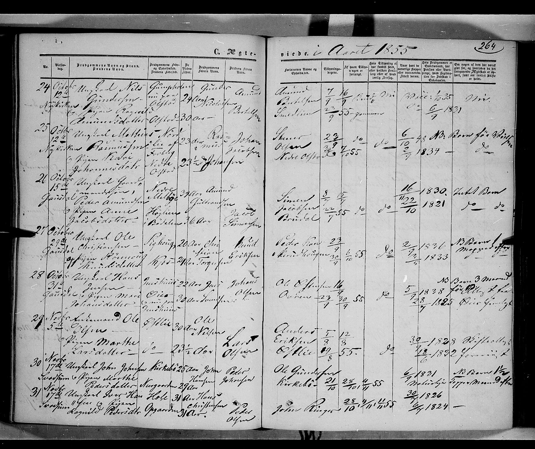Gausdal prestekontor, SAH/PREST-090/H/Ha/Haa/L0008: Parish register (official) no. 8, 1850-1861, p. 264