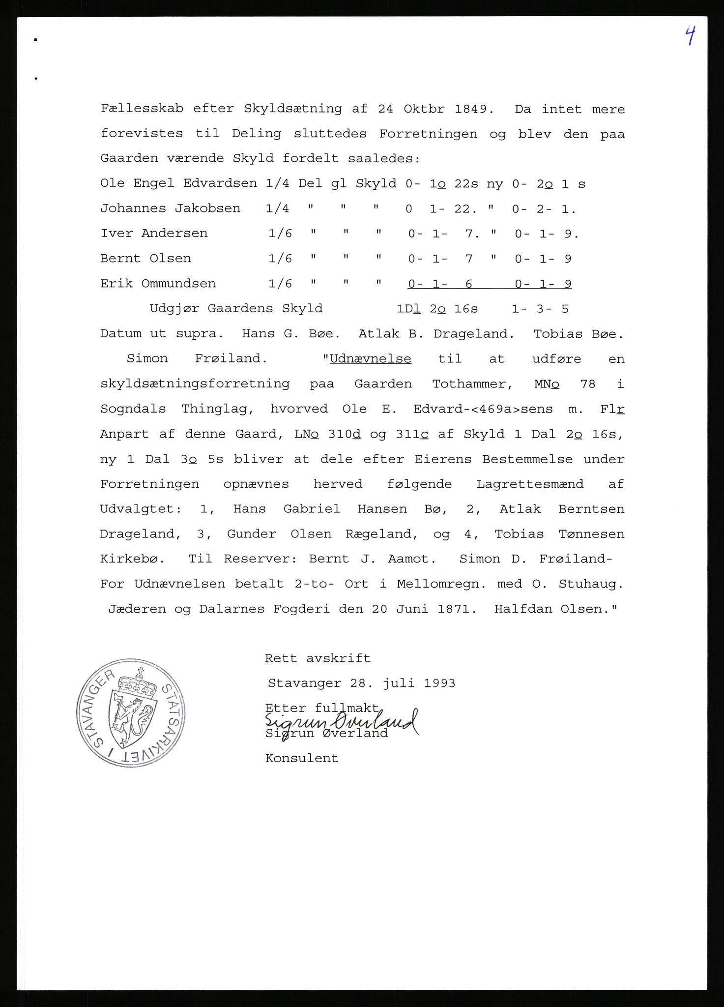 Statsarkivet i Stavanger, AV/SAST-A-101971/03/Y/Yj/L0087: Avskrifter sortert etter gårdsnavn: Tjemsland nordre - Todhammer, 1750-1930, p. 653