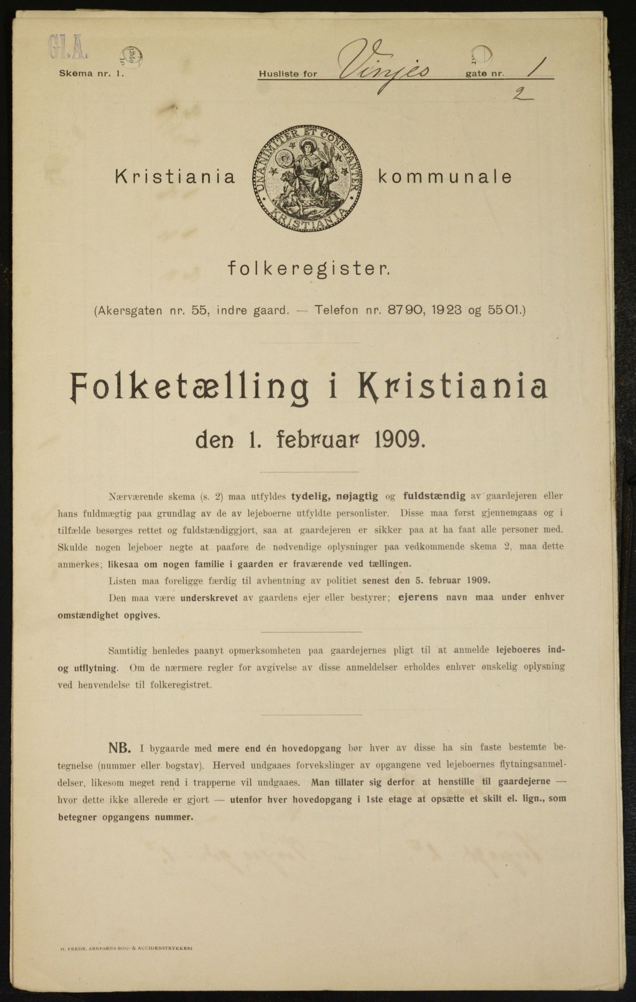 OBA, Municipal Census 1909 for Kristiania, 1909, p. 3101