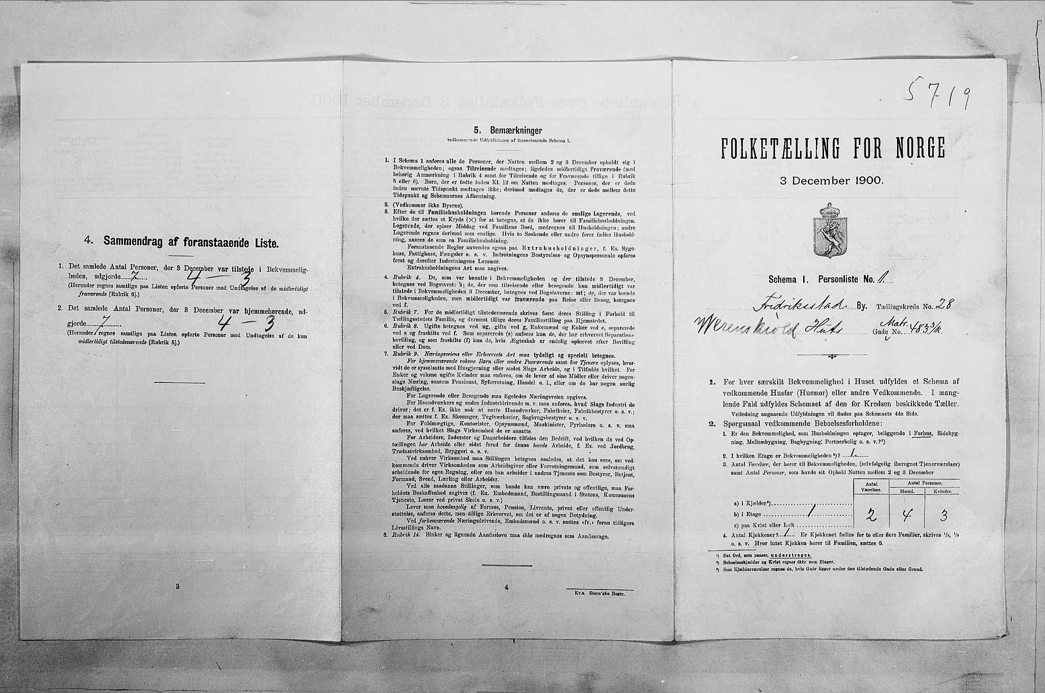 SAO, 1900 census for Fredrikstad, 1900