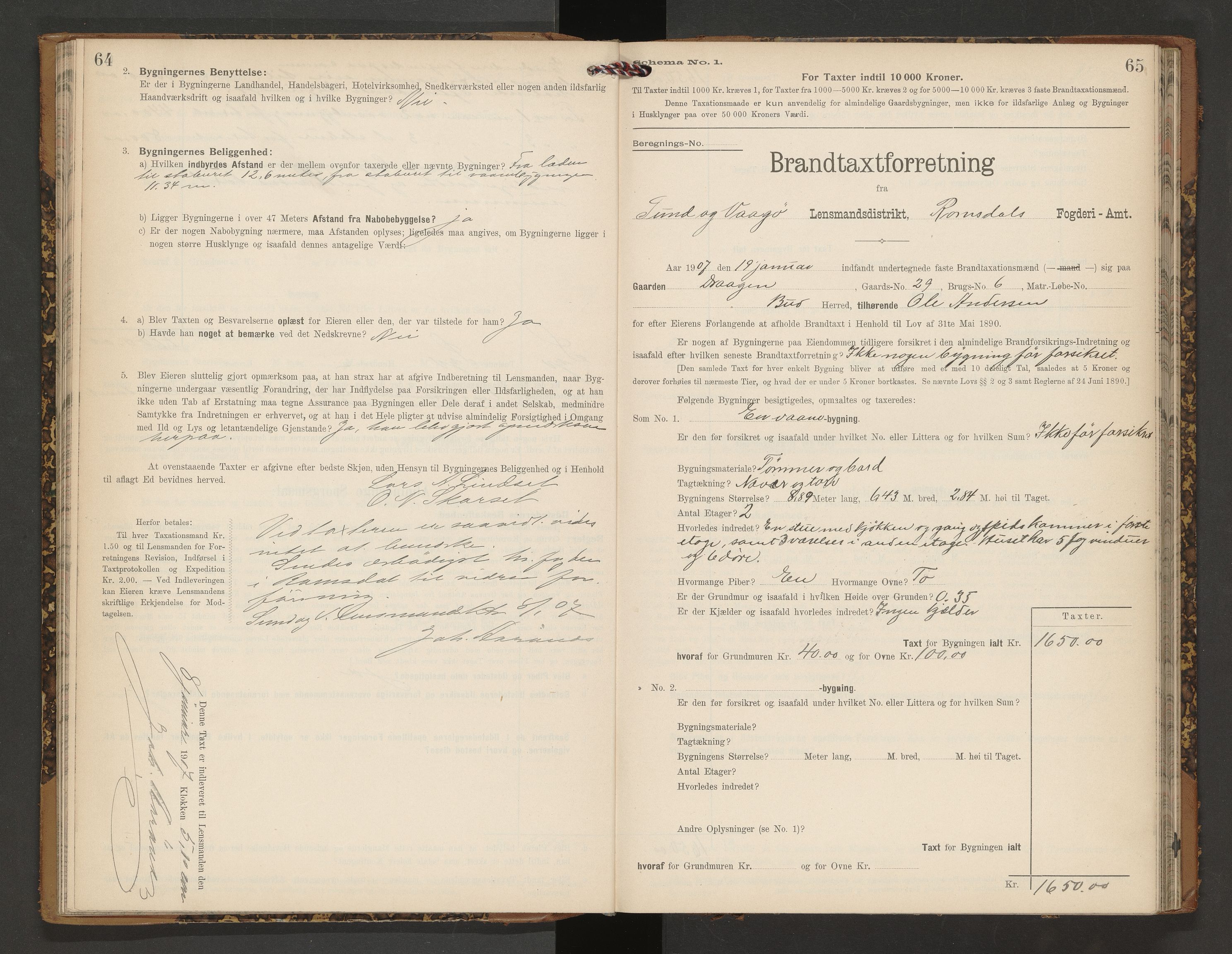 Norges Brannkasse Vågøy og Sund, AV/SAT-A-5504/Fb/L0002: Branntakstprotokoll, 1904-1913, p. 64-65