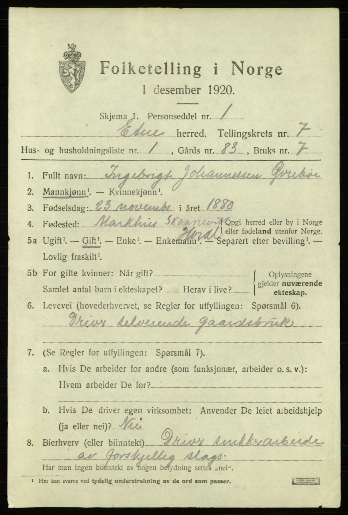 SAB, 1920 census for Etne, 1920, p. 3177