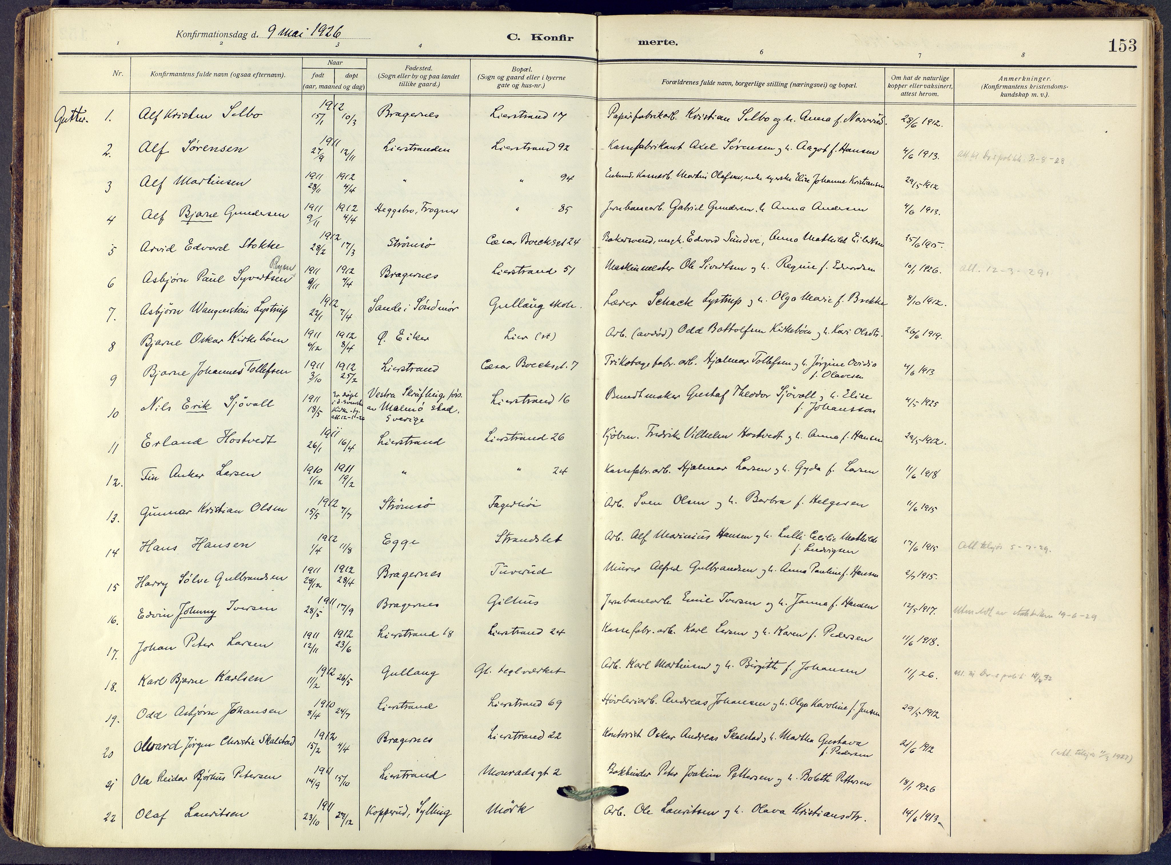 Lier kirkebøker, SAKO/A-230/F/Fa/L0019: Parish register (official) no. I 19, 1918-1928, p. 153