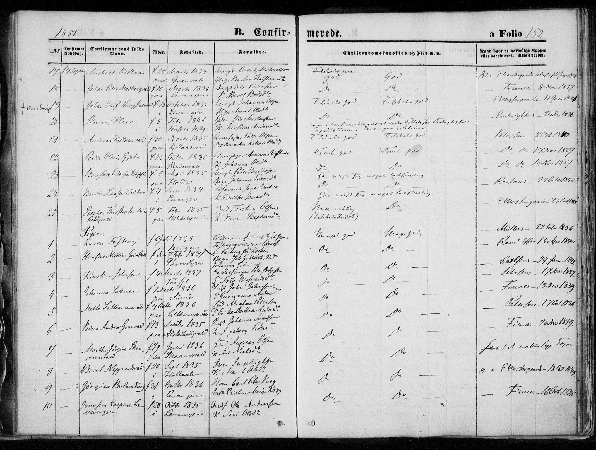 Ministerialprotokoller, klokkerbøker og fødselsregistre - Nord-Trøndelag, SAT/A-1458/720/L0183: Parish register (official) no. 720A01, 1836-1855, p. 152