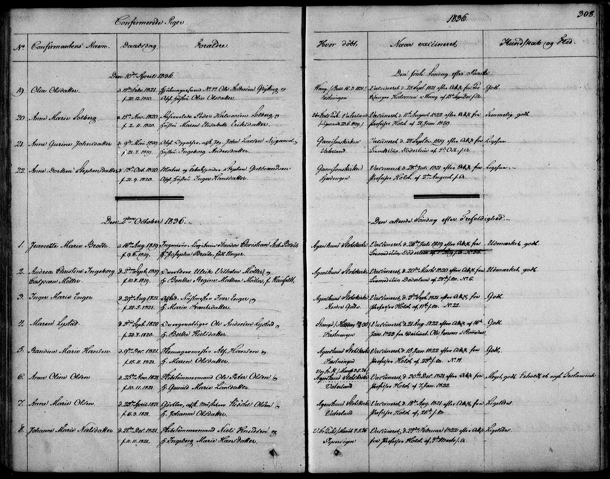 Garnisonsmenigheten Kirkebøker, SAO/A-10846/F/Fa/L0006: Parish register (official) no. 6, 1828-1841, p. 308