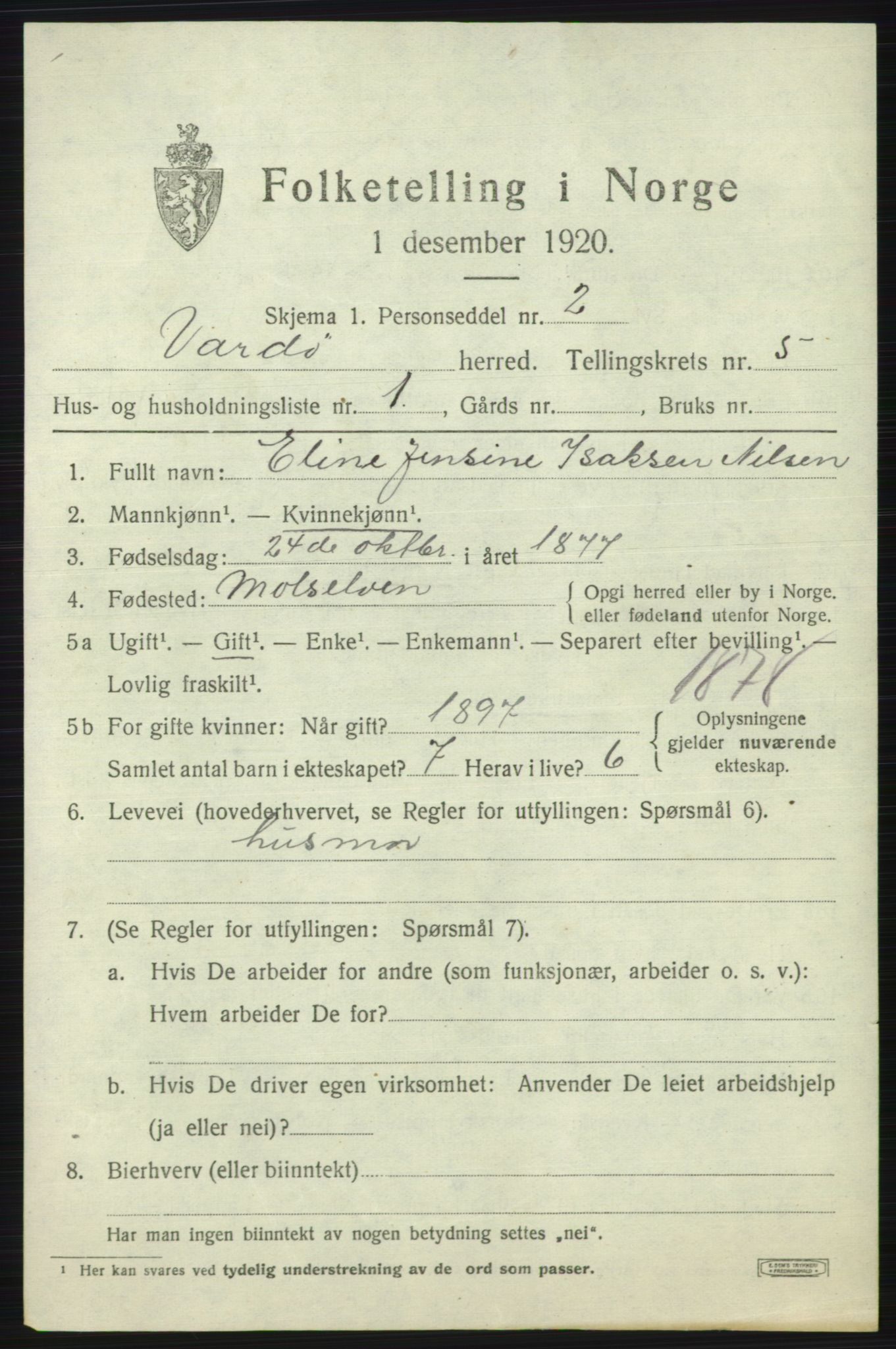 SATØ, 1920 census for Vardø rural district, 1920, p. 2588