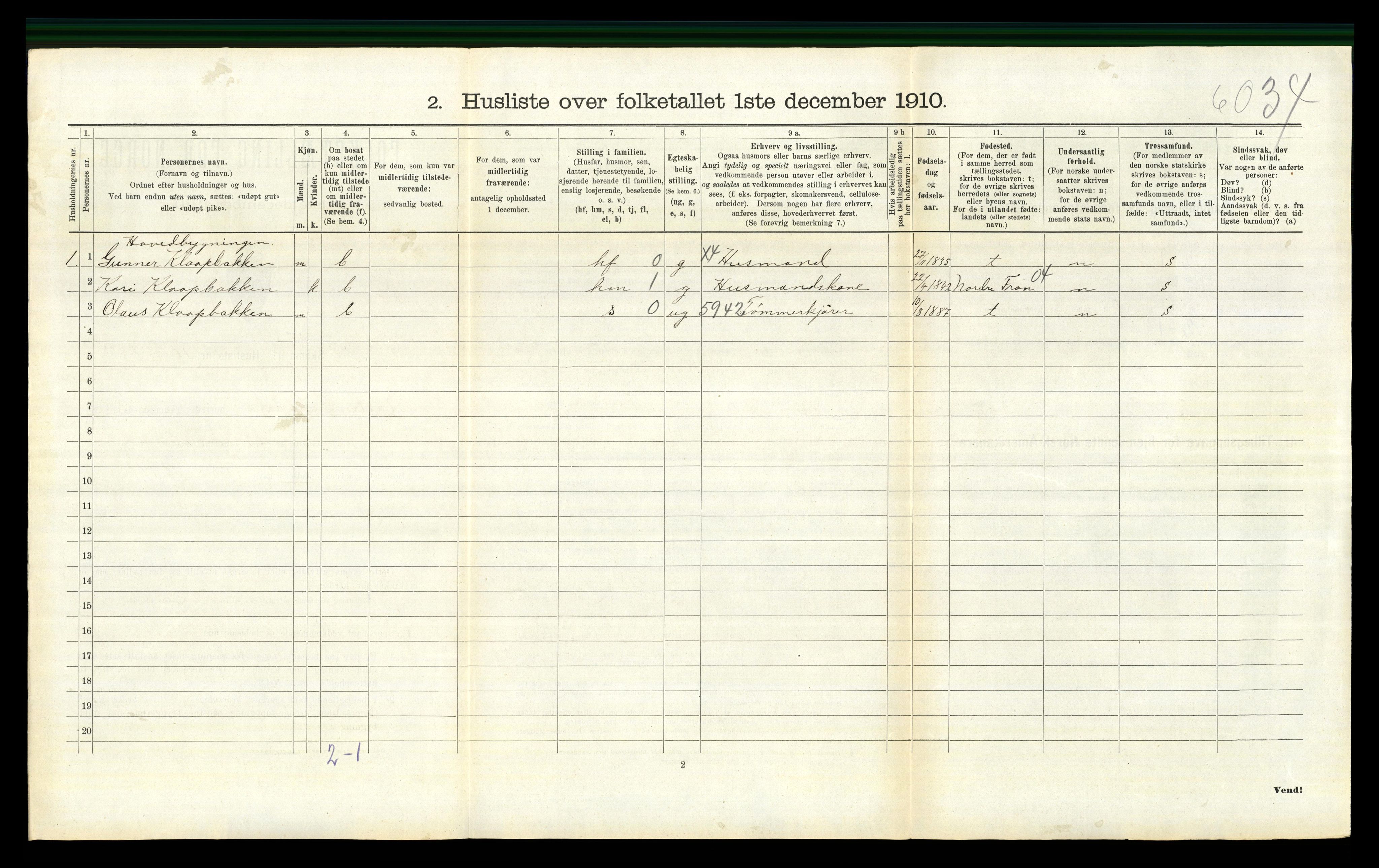 RA, 1910 census for Vestre Gausdal, 1910, p. 770