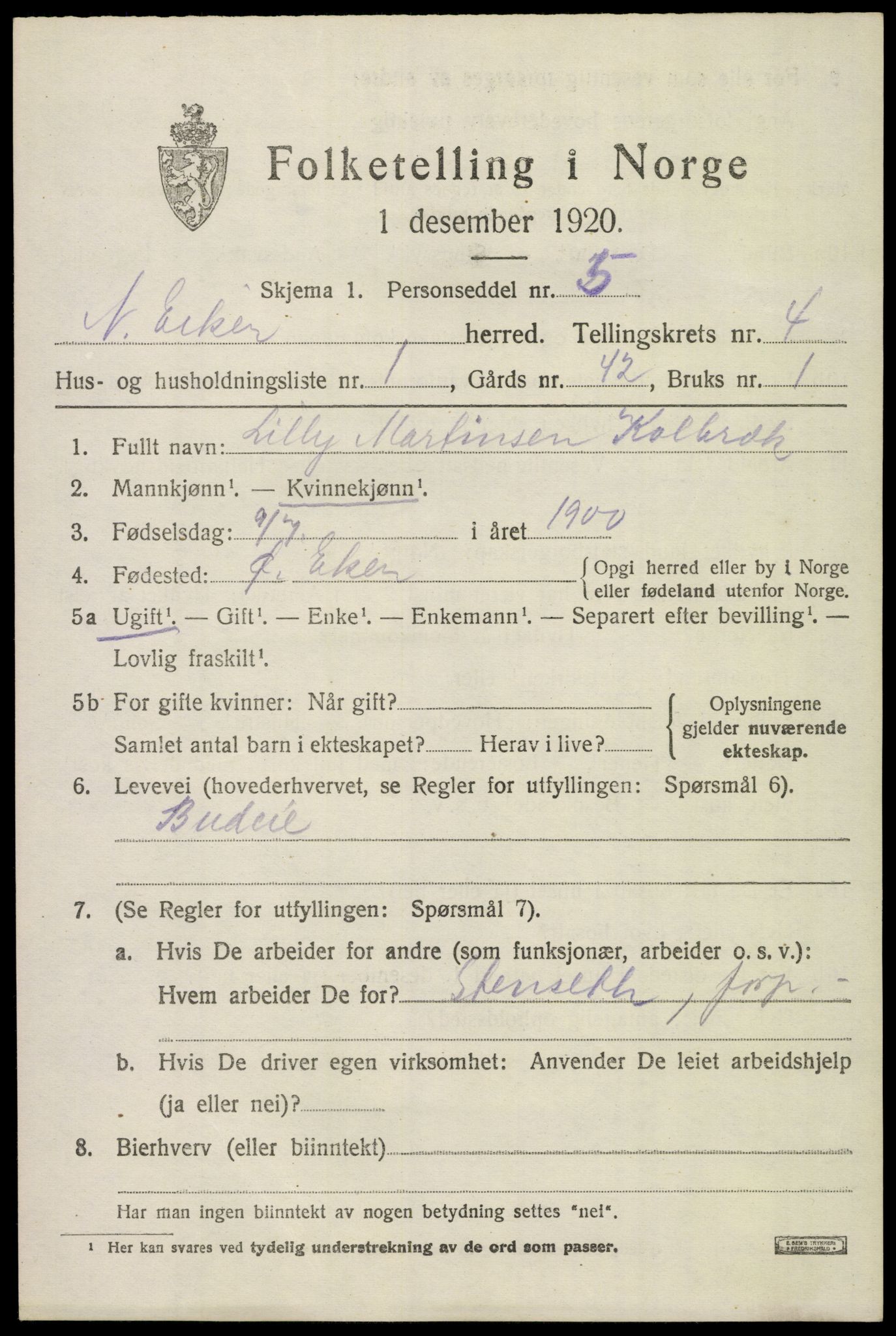 SAKO, 1920 census for Nedre Eiker, 1920, p. 5033