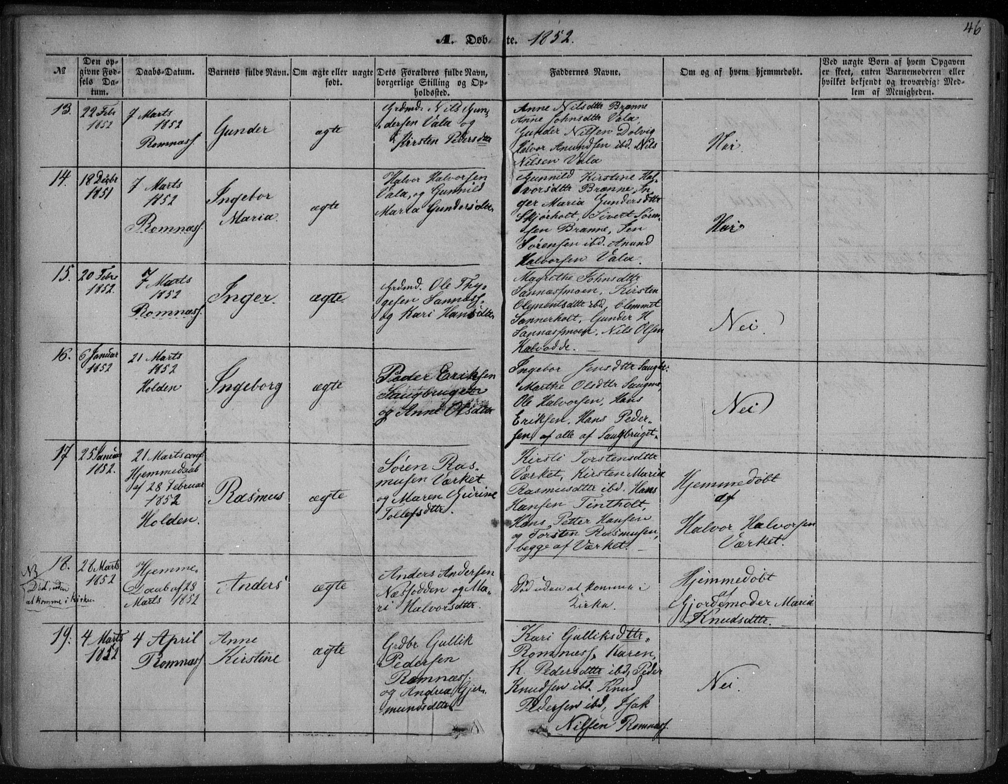 Holla kirkebøker, AV/SAKO-A-272/F/Fa/L0005: Parish register (official) no. 5, 1849-1860, p. 46