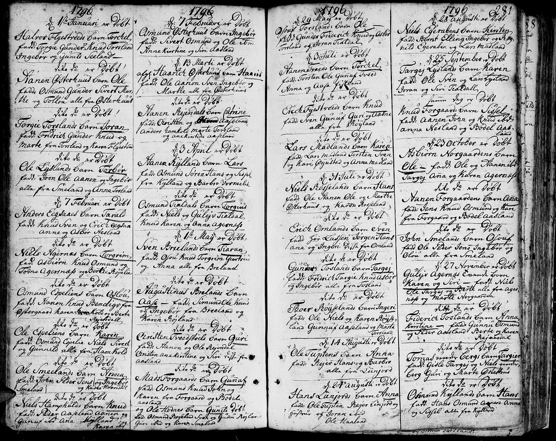 Bjelland sokneprestkontor, SAK/1111-0005/F/Fa/Faa/L0001: Parish register (official) no. A 1 /4, 1793-1815, p. 281