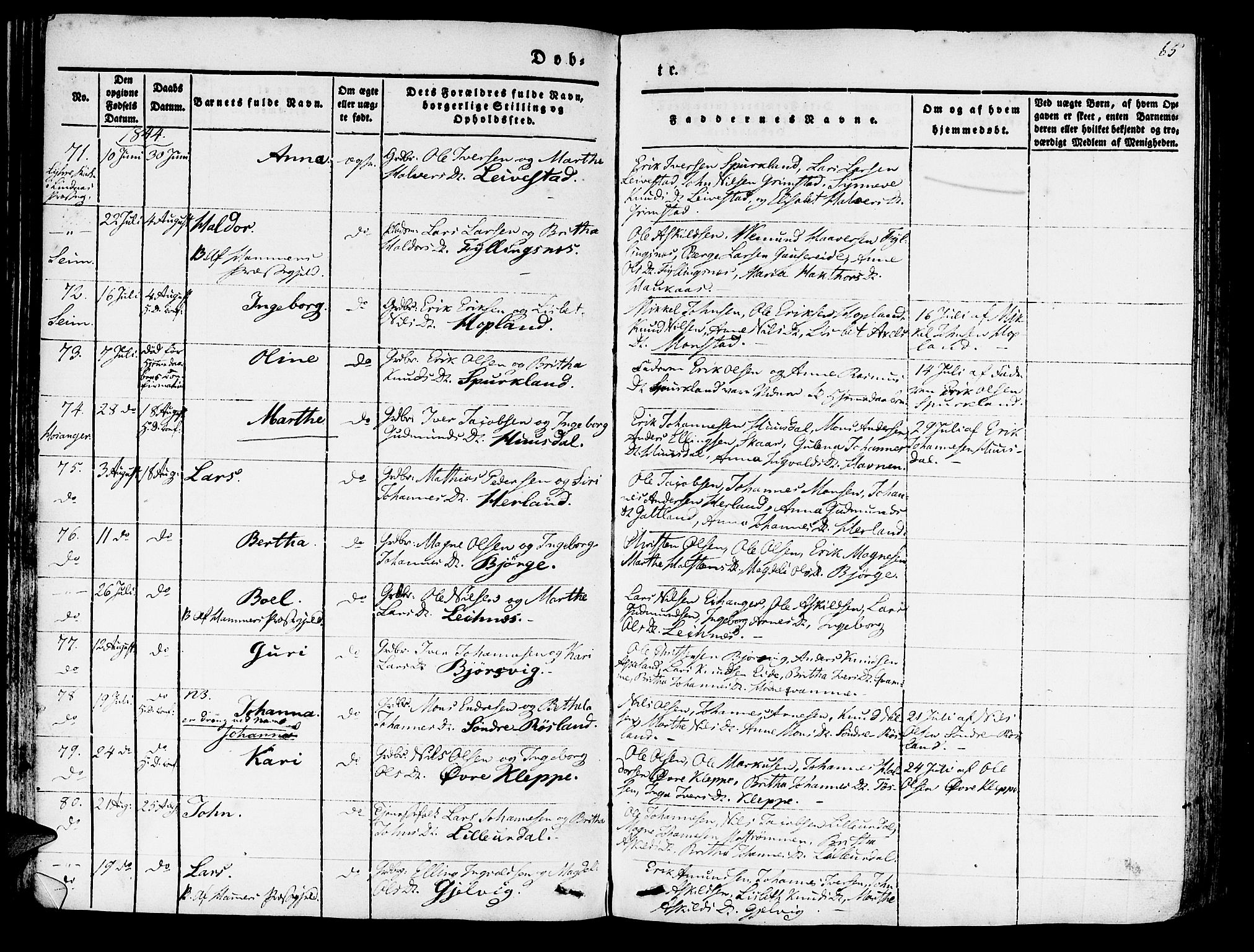 Hosanger sokneprestembete, AV/SAB-A-75801/H/Haa: Parish register (official) no. A 7, 1835-1848, p. 65