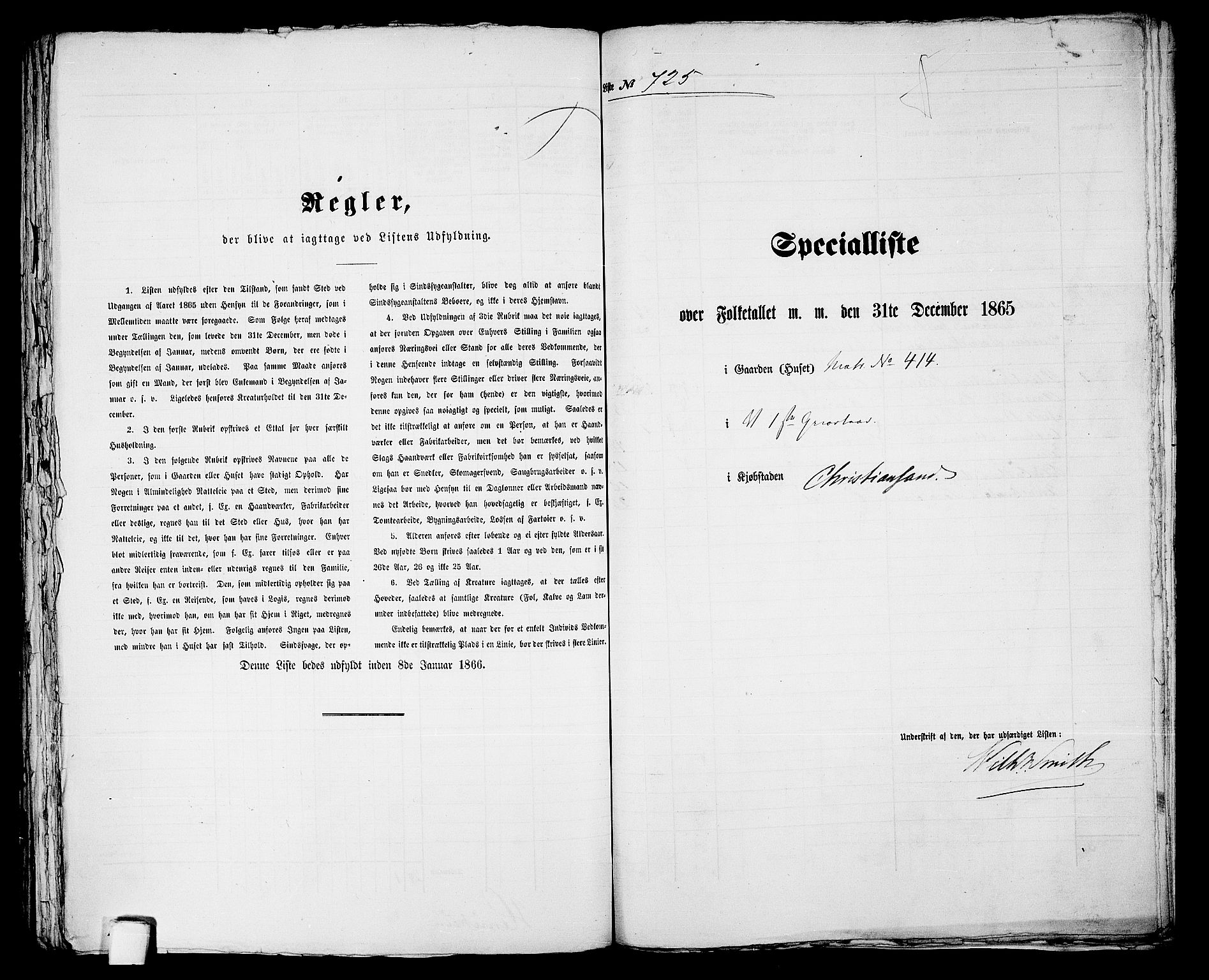 RA, 1865 census for Kristiansand, 1865, p. 1485