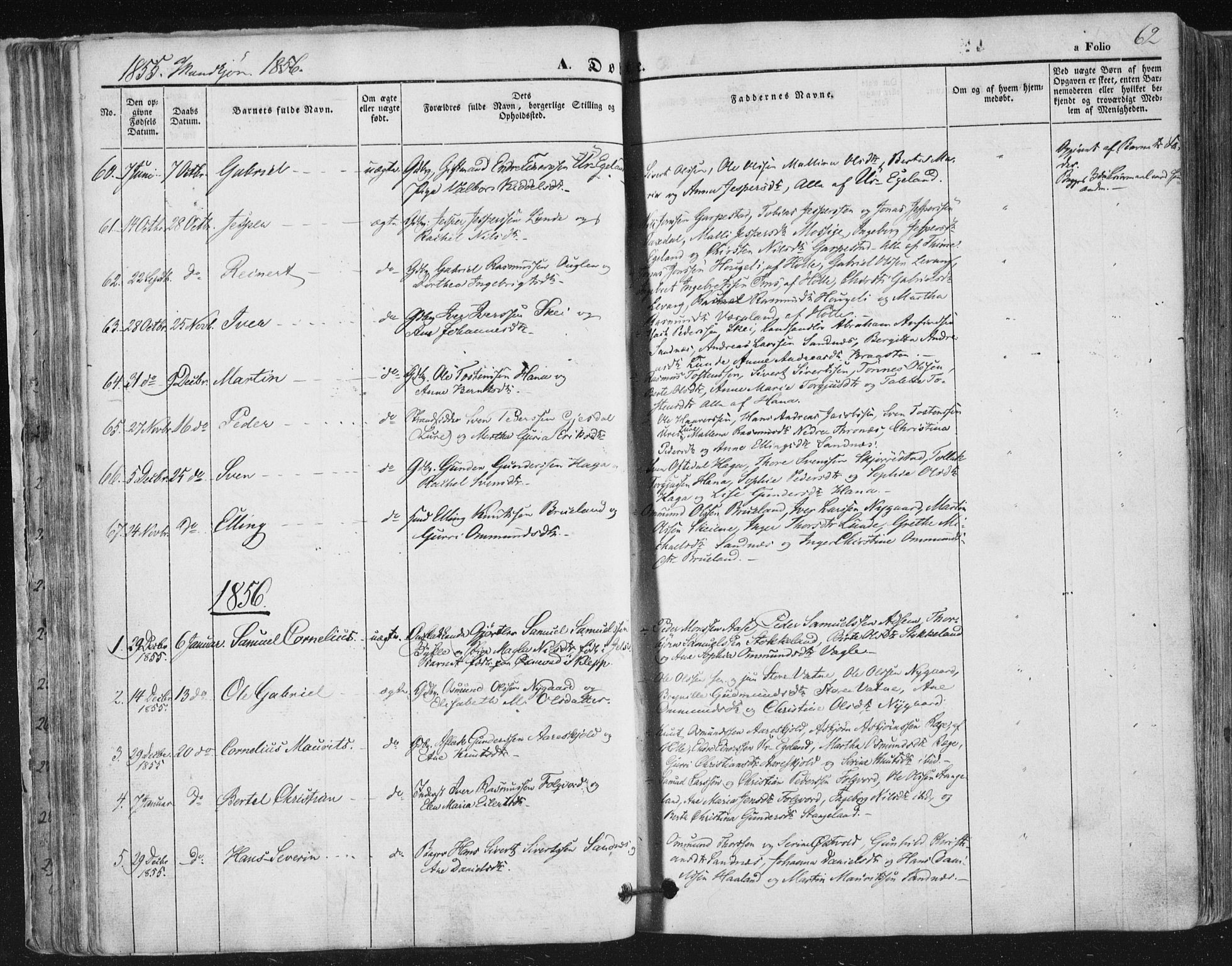 Høyland sokneprestkontor, SAST/A-101799/001/30BA/L0008: Parish register (official) no. A 8, 1841-1856, p. 62