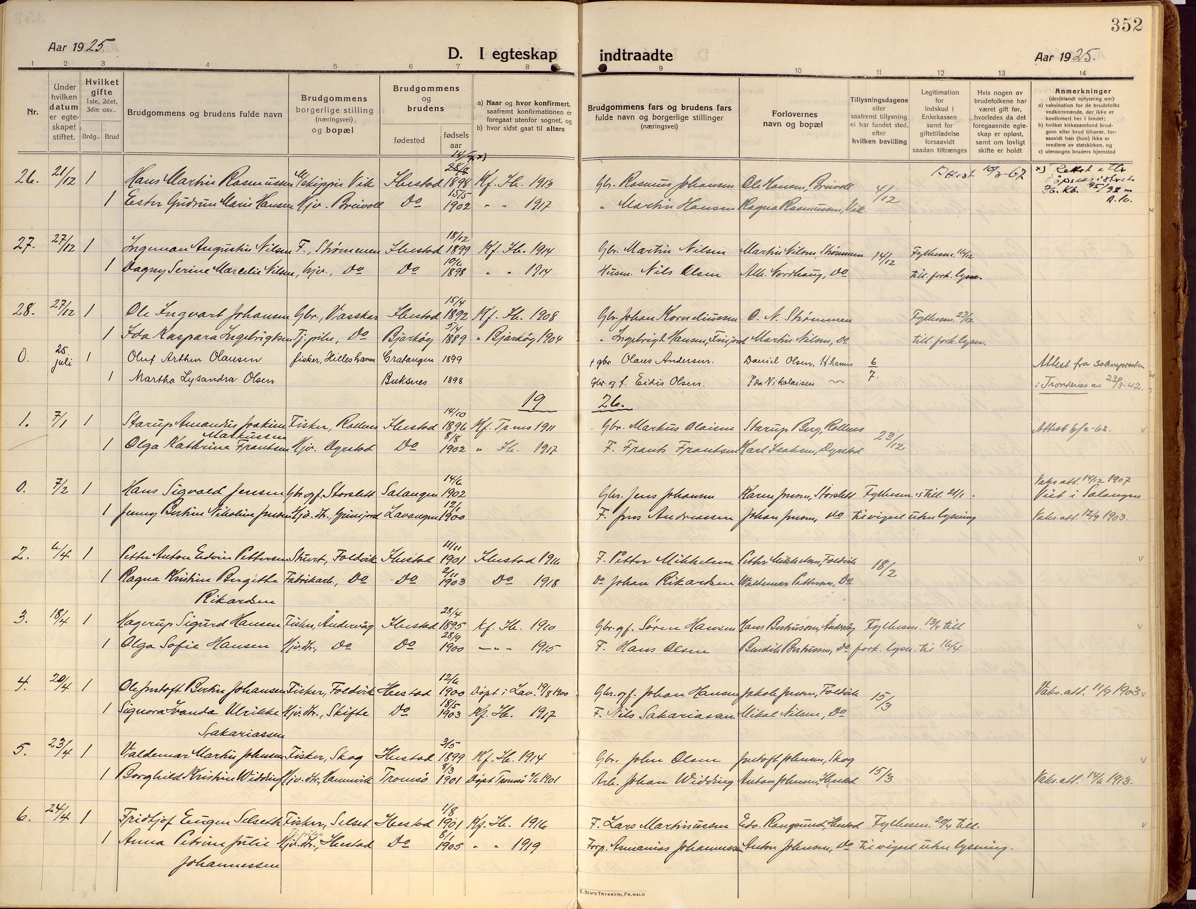 Ibestad sokneprestembete, SATØ/S-0077/H/Ha/Haa/L0018kirke: Parish register (official) no. 18, 1915-1929, p. 352